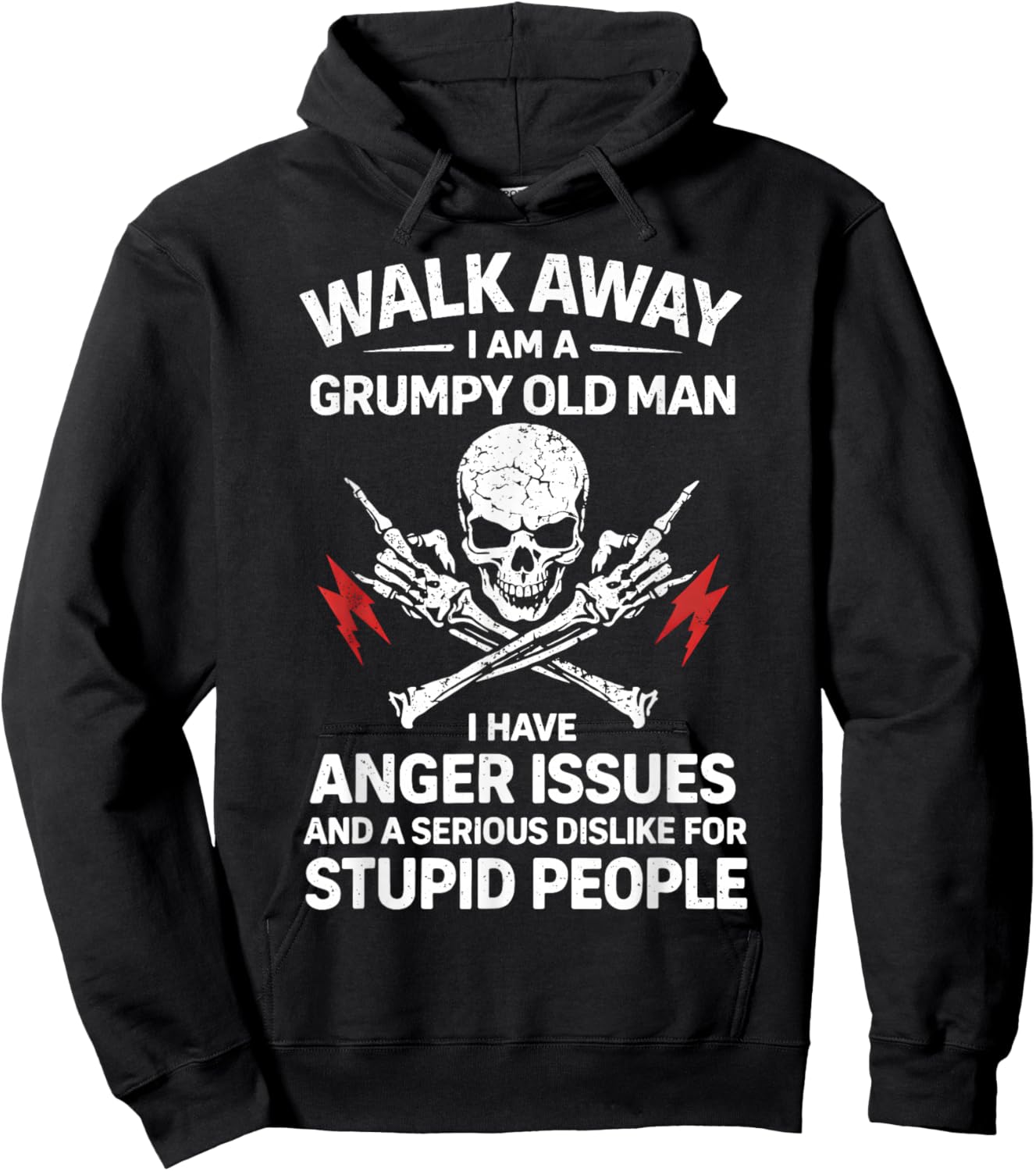 Walk Away I Am A Grumpy Old Man Funny Angry Humor Skull Hoodie - Hoodie | Black