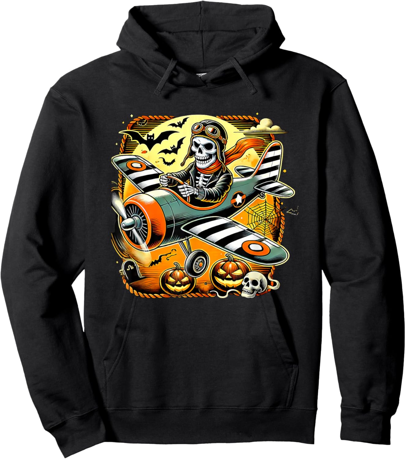 Halloween Skeleton Airplane Hoodie - Hoodie | Black