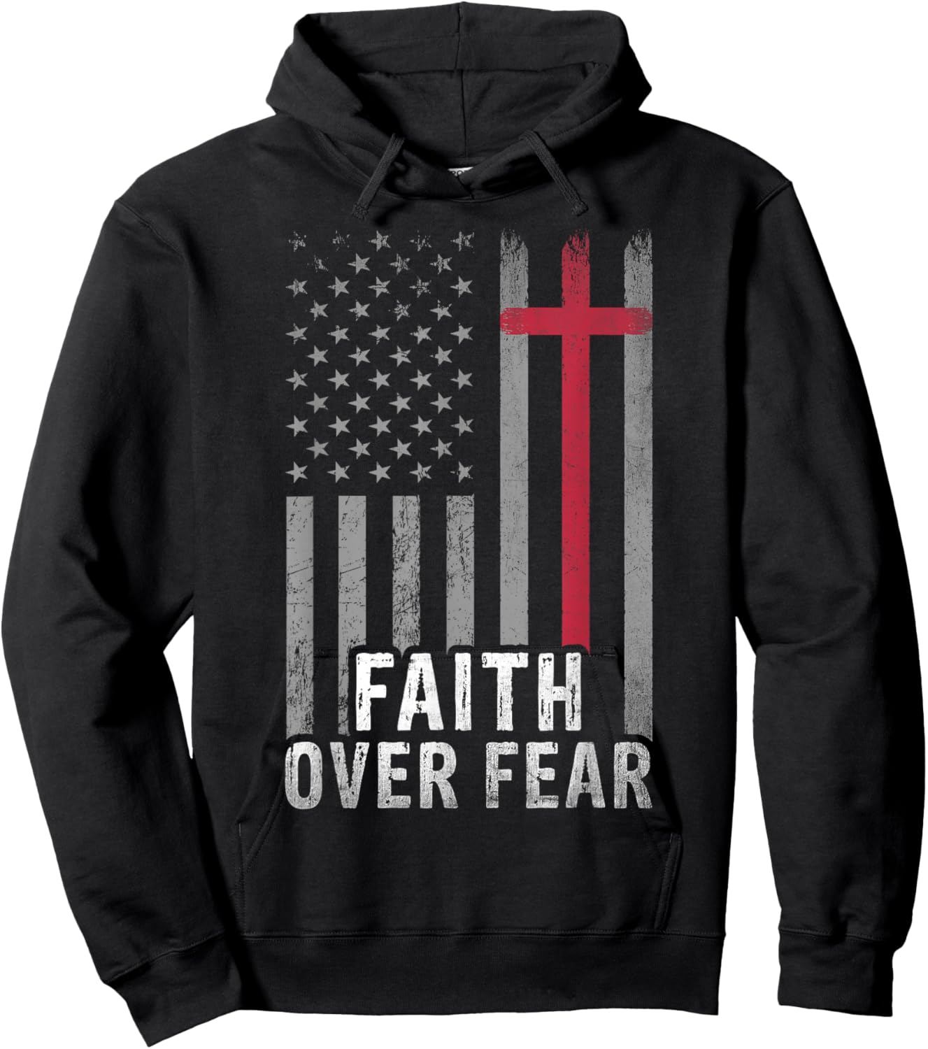 USA Flag Patriotic Christian Faith Over Fear Jesus Christ Hoodie - Hoodie | Black