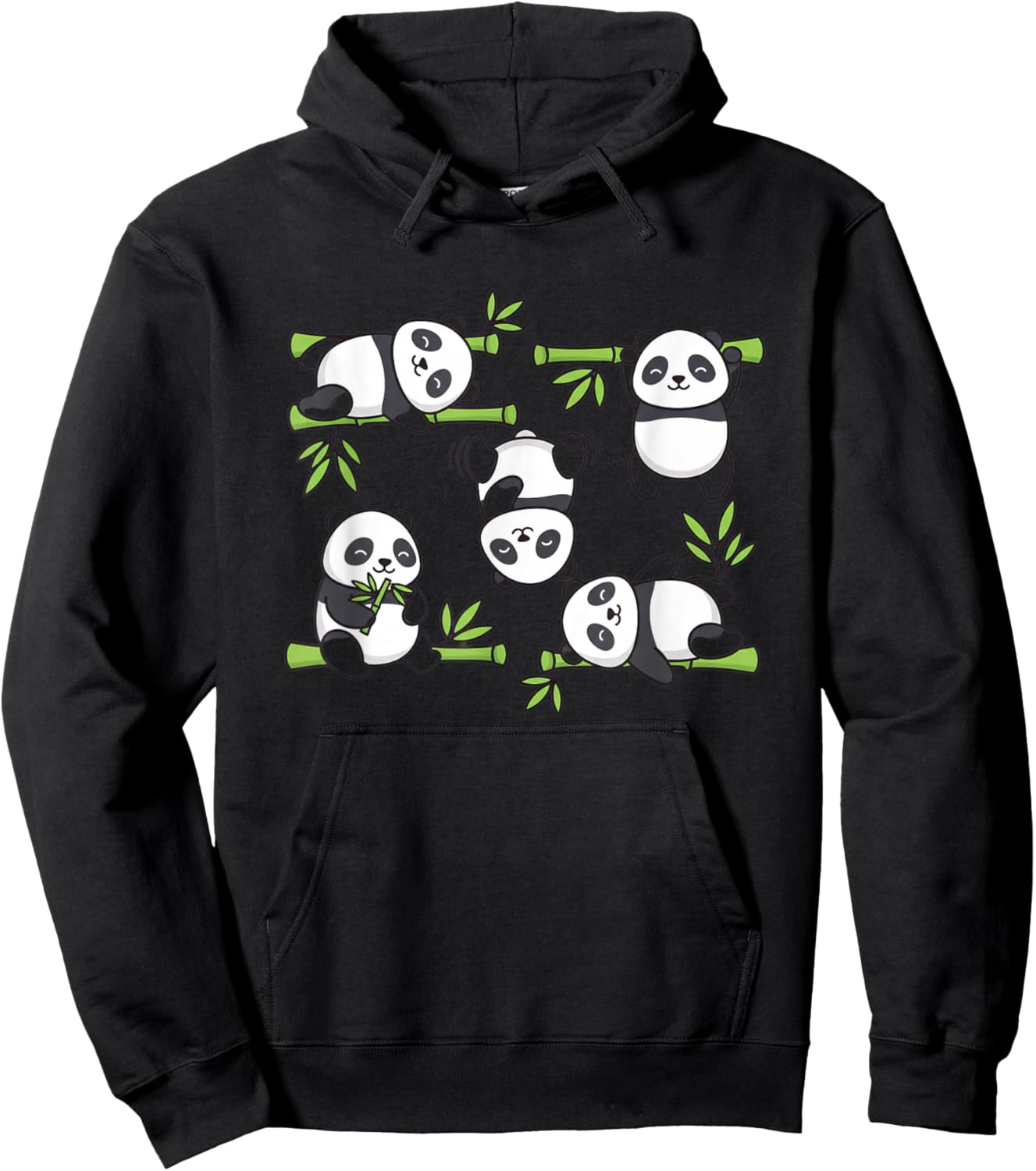 Cute Panda Kids Cartoon Bamboo Pack Playful Kawaii Jungle Hoodie - Hoodie | Black
