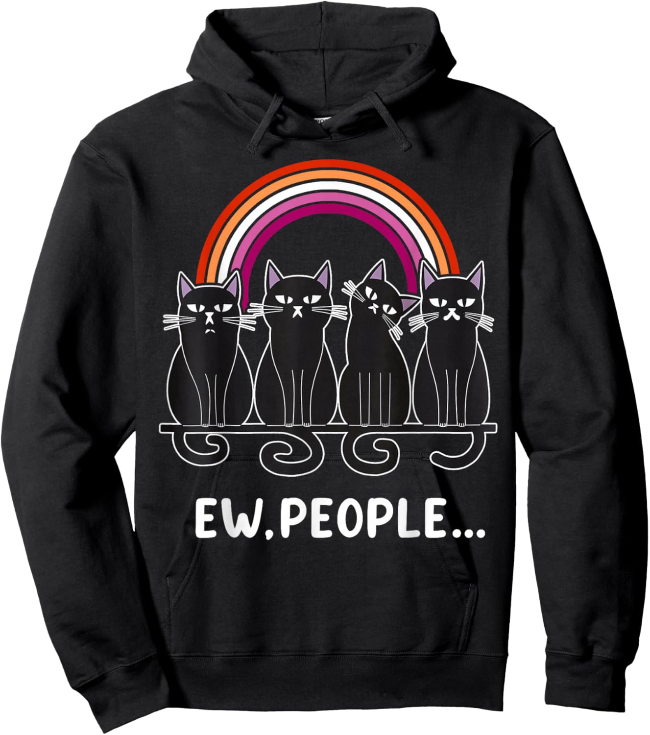 Funny Black Cats with Lesbian Rainbow Hoodie - Hoodie | Black
