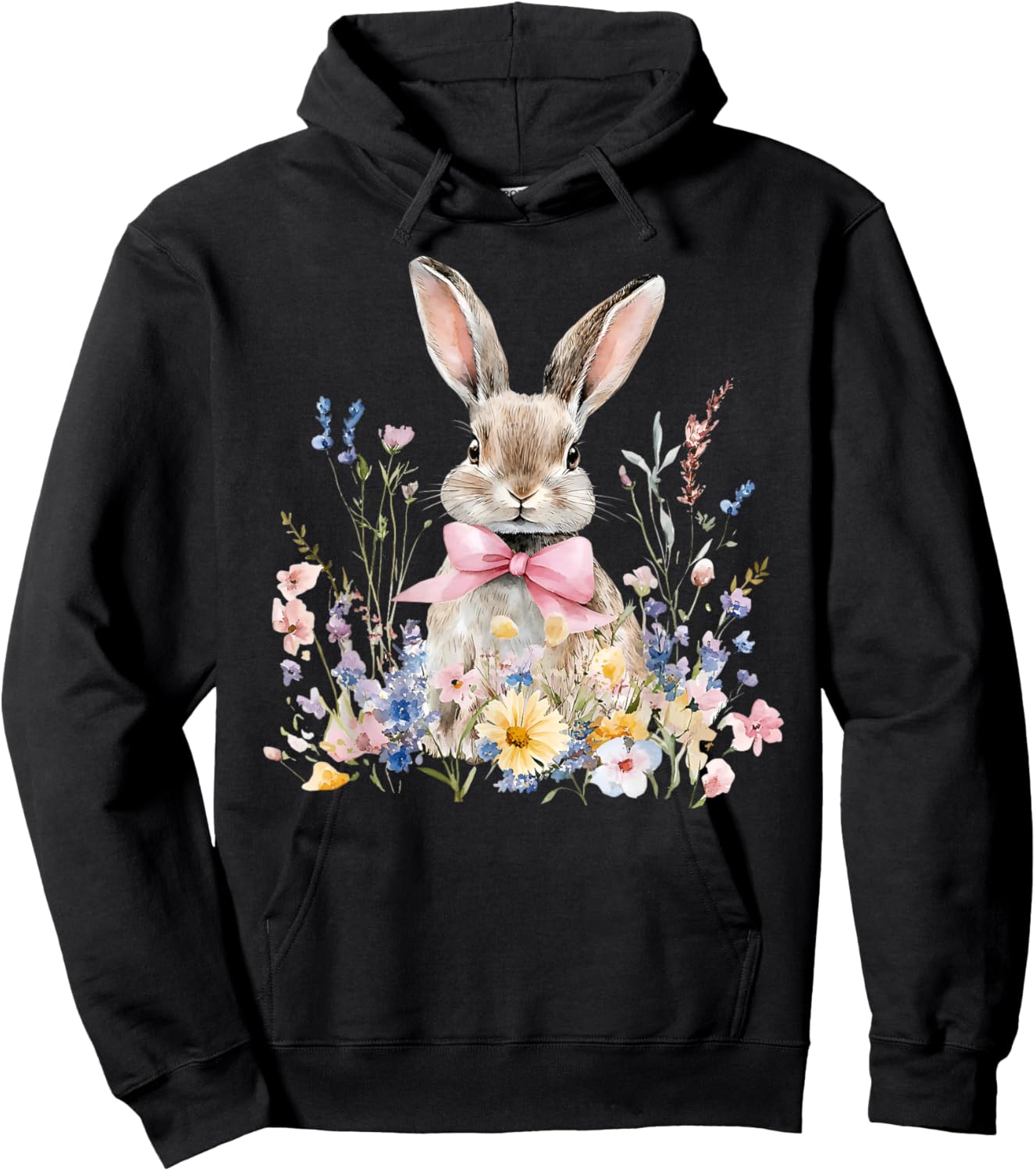 Funny Bunny Wildflower Rabbit Eggs Happy Easter Retro Trendy Hoodie - Hoodie | Black
