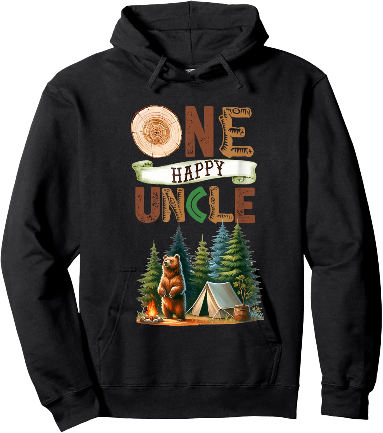 One Happy Uncle Camper First Birthday Camping Bear Uncle Hoodie - Hoodie | Black