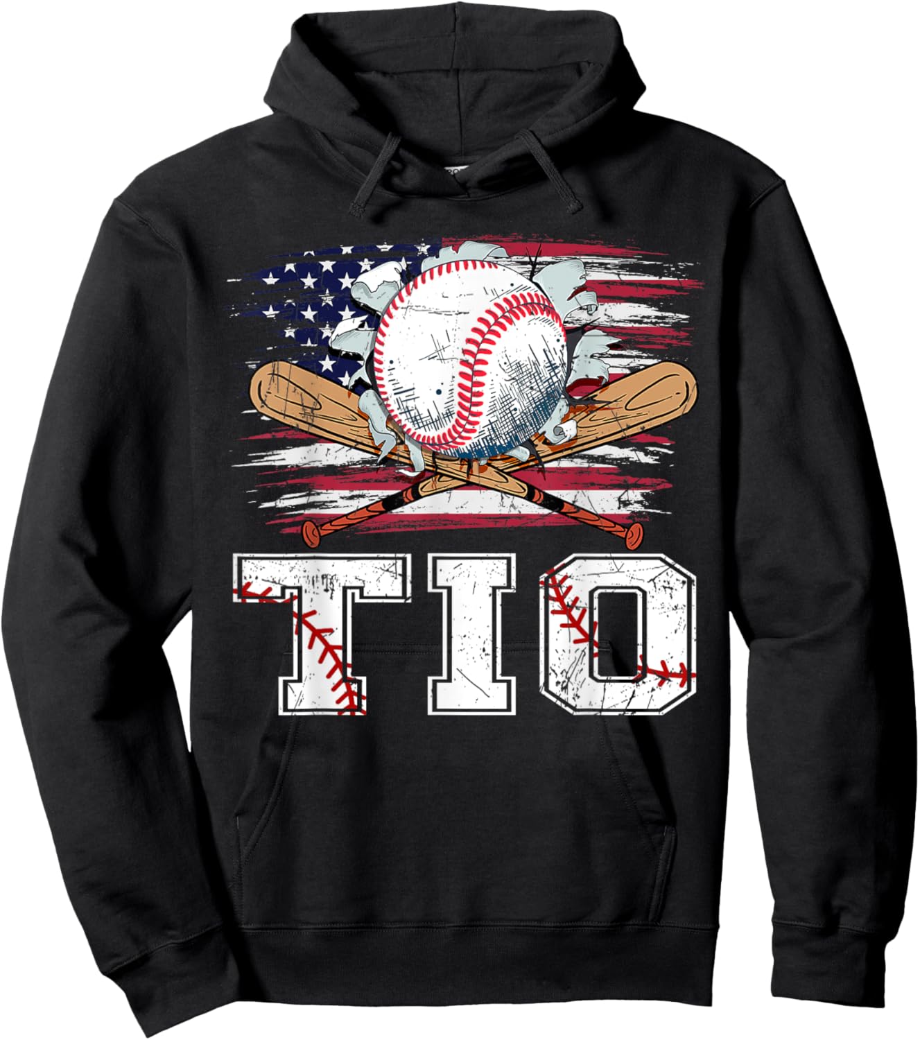 Baseball T-Ball Tio American Flag Proud Ball Tio Kids Men Hoodie - Hoodie | Black