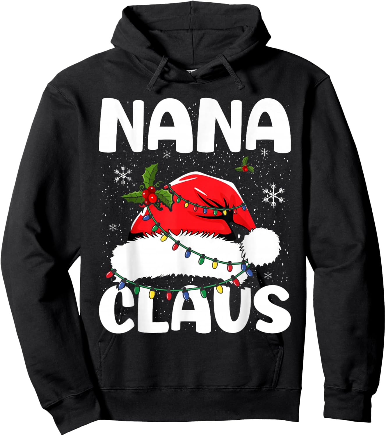 Nana Claus Christmas Lights Pajama Family Matching Hoodie - Hoodie | Black