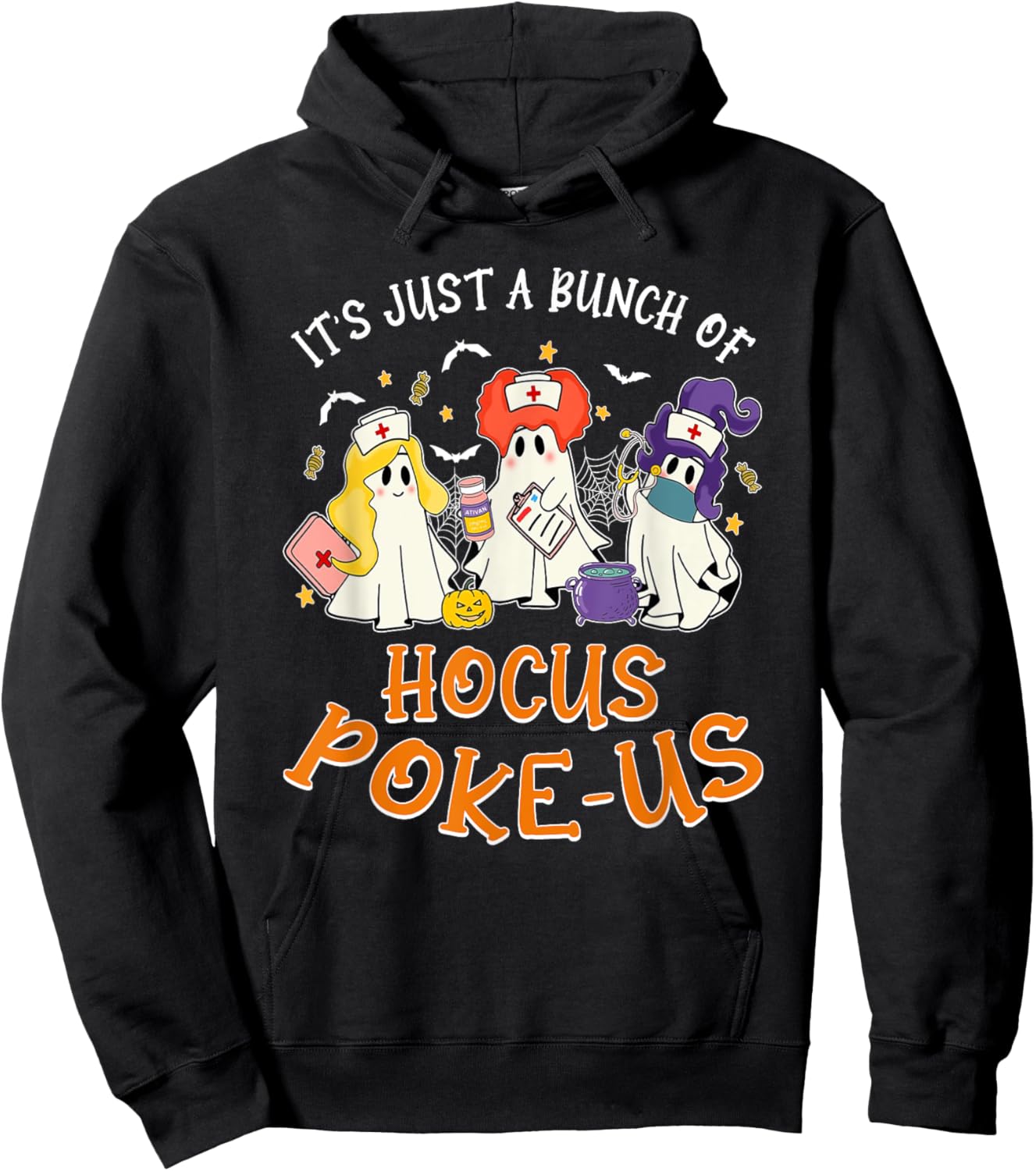 It's Just A Bunch Of Hocus Poke-us, Nurse Witch Halloween Hoodie - Hoodie | Black