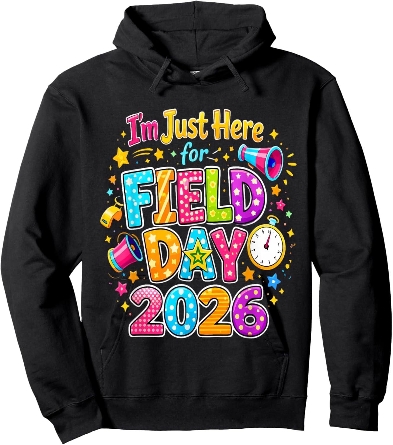 Retro Cute Game Day Teacher I'm Just Here for Field Day 2026 Hoodie - Hoodie | Black