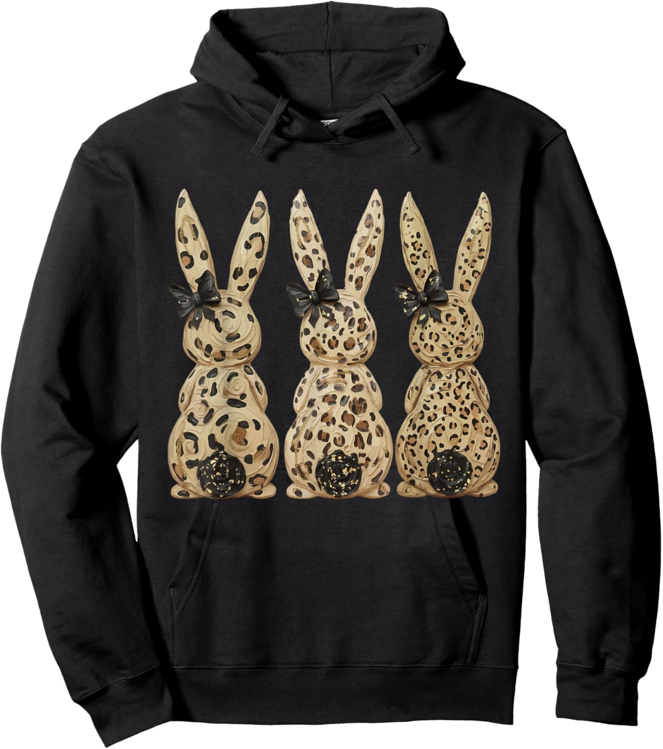 Leopard Cute Bunny Bow Funny Christian Easter Day Girly Hoodie - Hoodie | Black