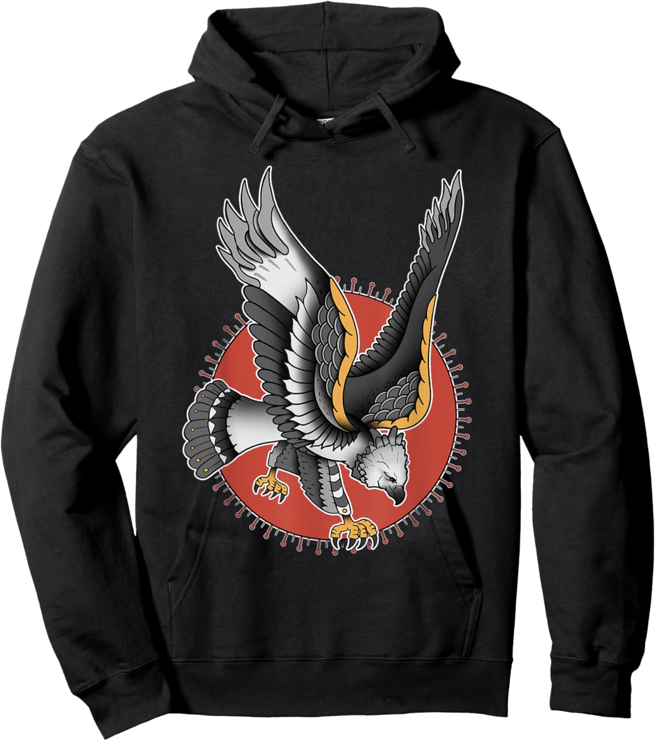 Vintage American Traditional Harpy Eagle Tattoo Hoodie - Hoodie | Black
