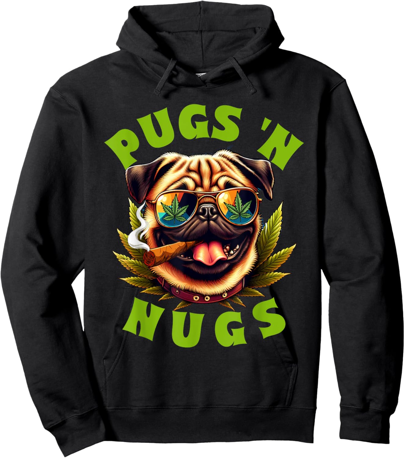 Cannabis Weed Lover Pug Mom Pug Owner 420 Pugs 'n Nugs Hoodie - Hoodie | Black