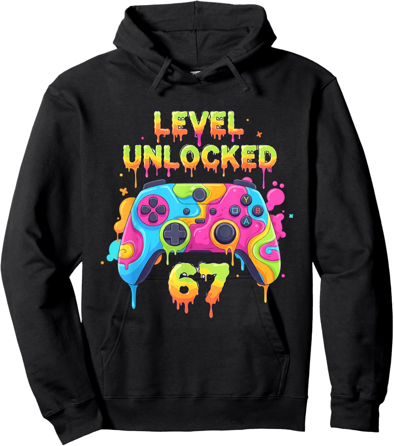 Gamer 67 Level Unlocked Drip 67 Video Game Gen Alpha Meme Hoodie - Hoodie | Black