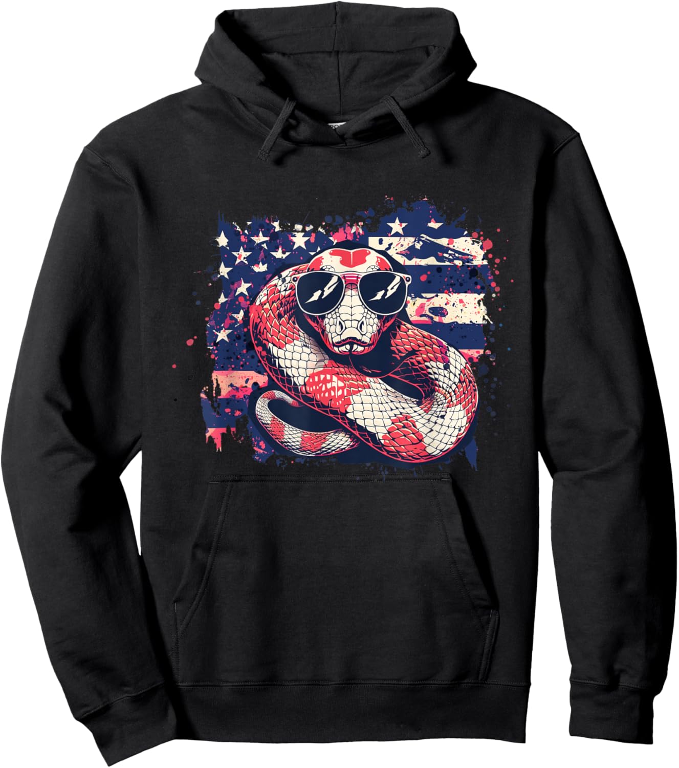 Funny Python Snake USA Flag Patriotic Women Kids Boy Hoodie - Hoodie | Black