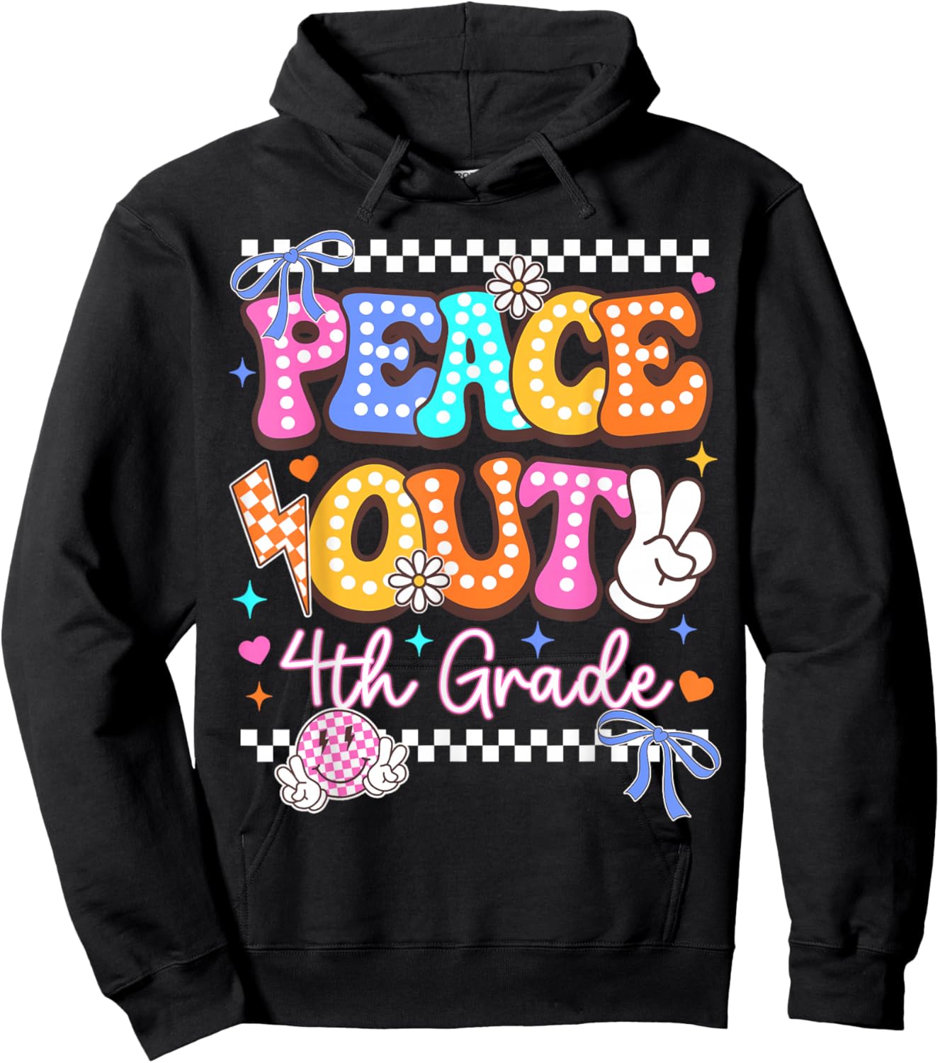 Peace Out 4th Grade Last Day of School Graduation Retro Hoodie - Hoodie | Black