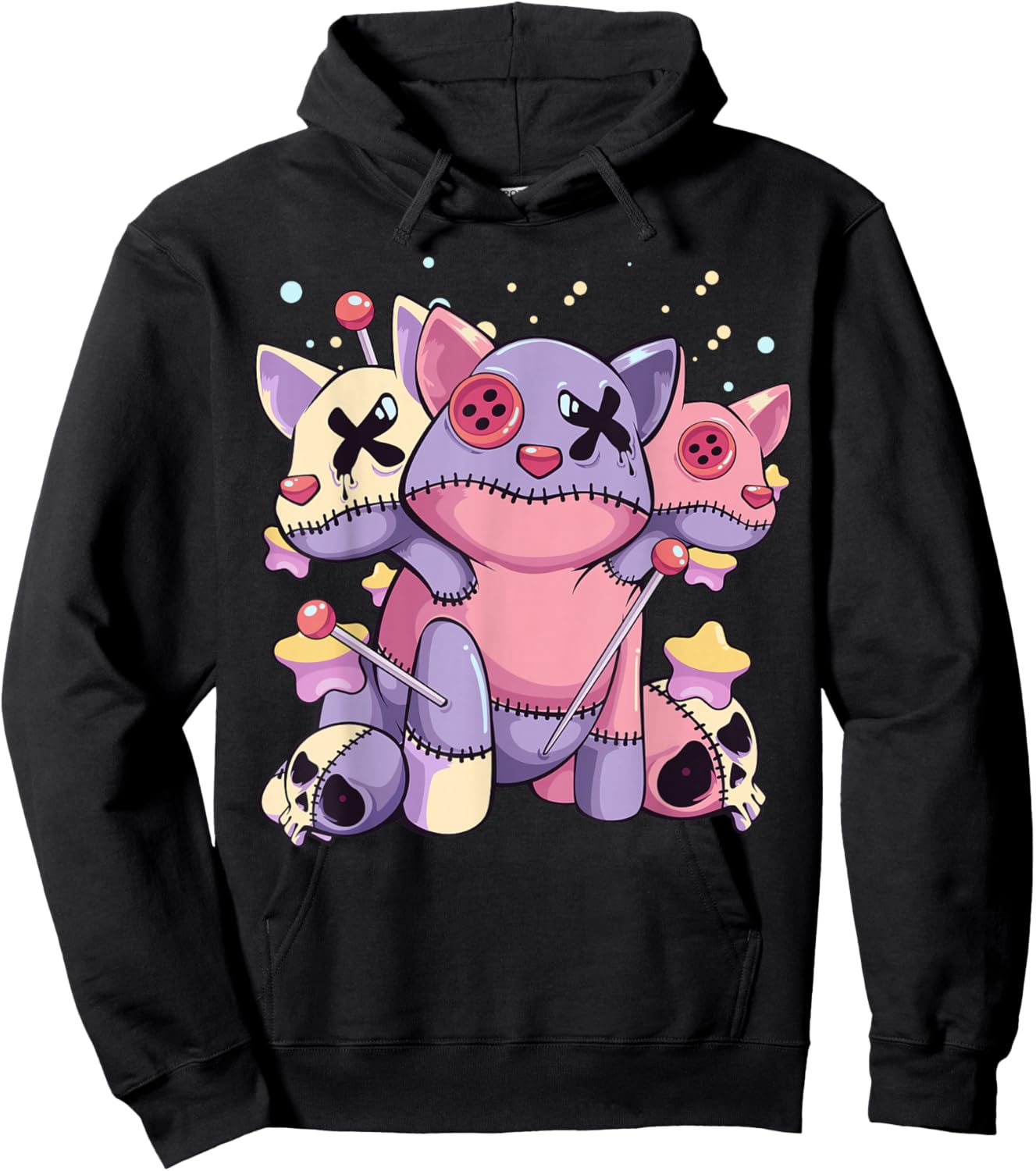 Pastel Goth Kawaii Menhera Yami Voodoo Doll Three Headed Dog Hoodie - Hoodie | Black