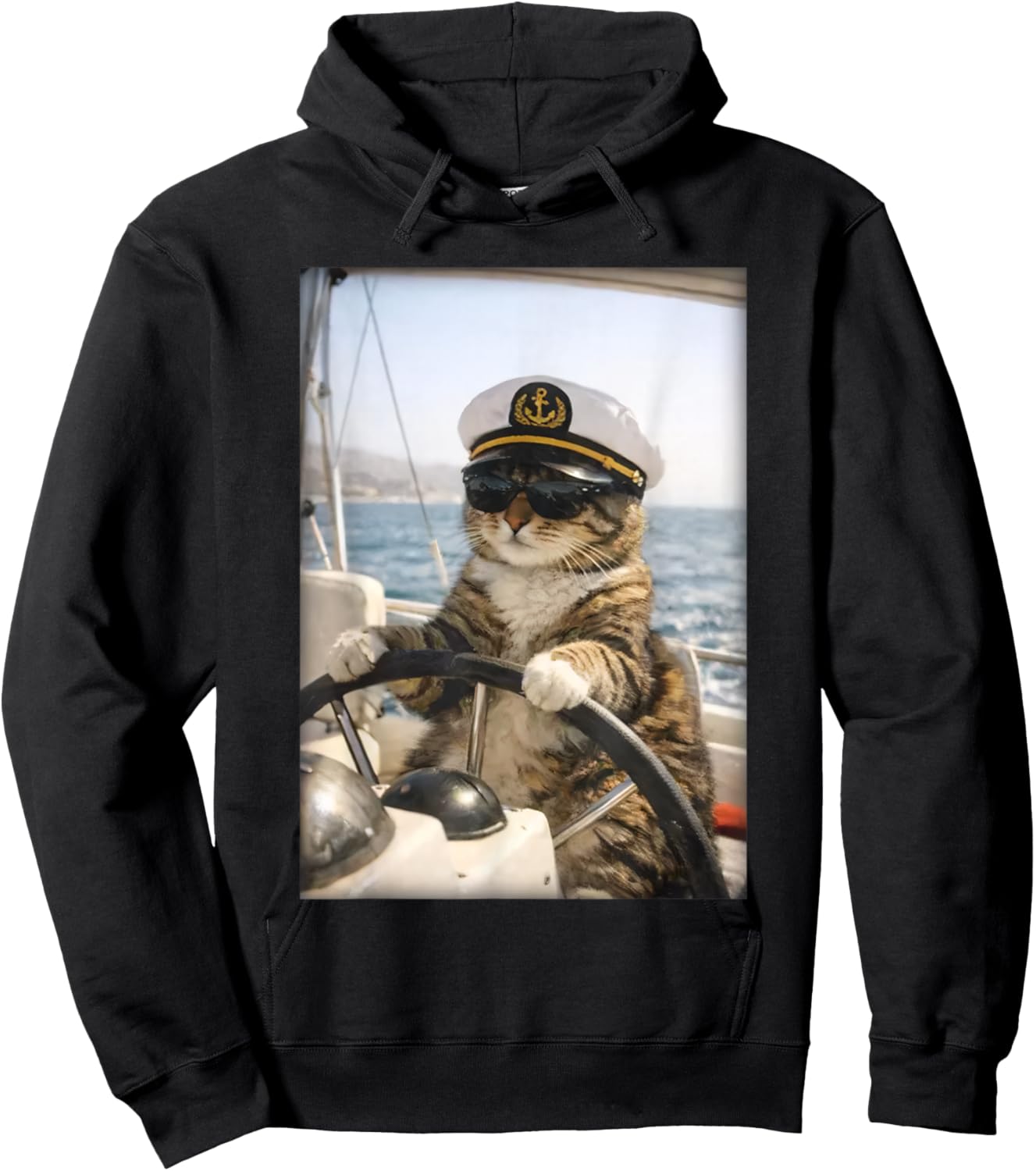 Funny Cat Captain Shirt Sailing Cat Lover Nautical Hoodie - Hoodie | Black