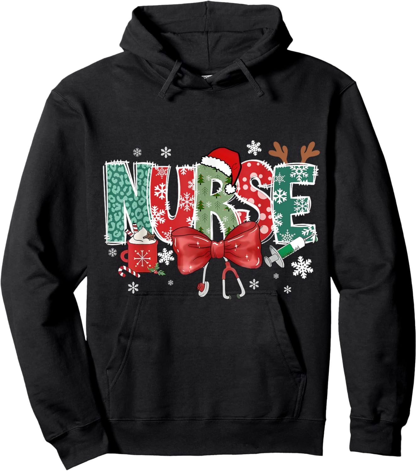 Christmas Christmas Nurse Family Humorous - , Black, Small, Short Sleeve Hoodie - Hoodie | Black