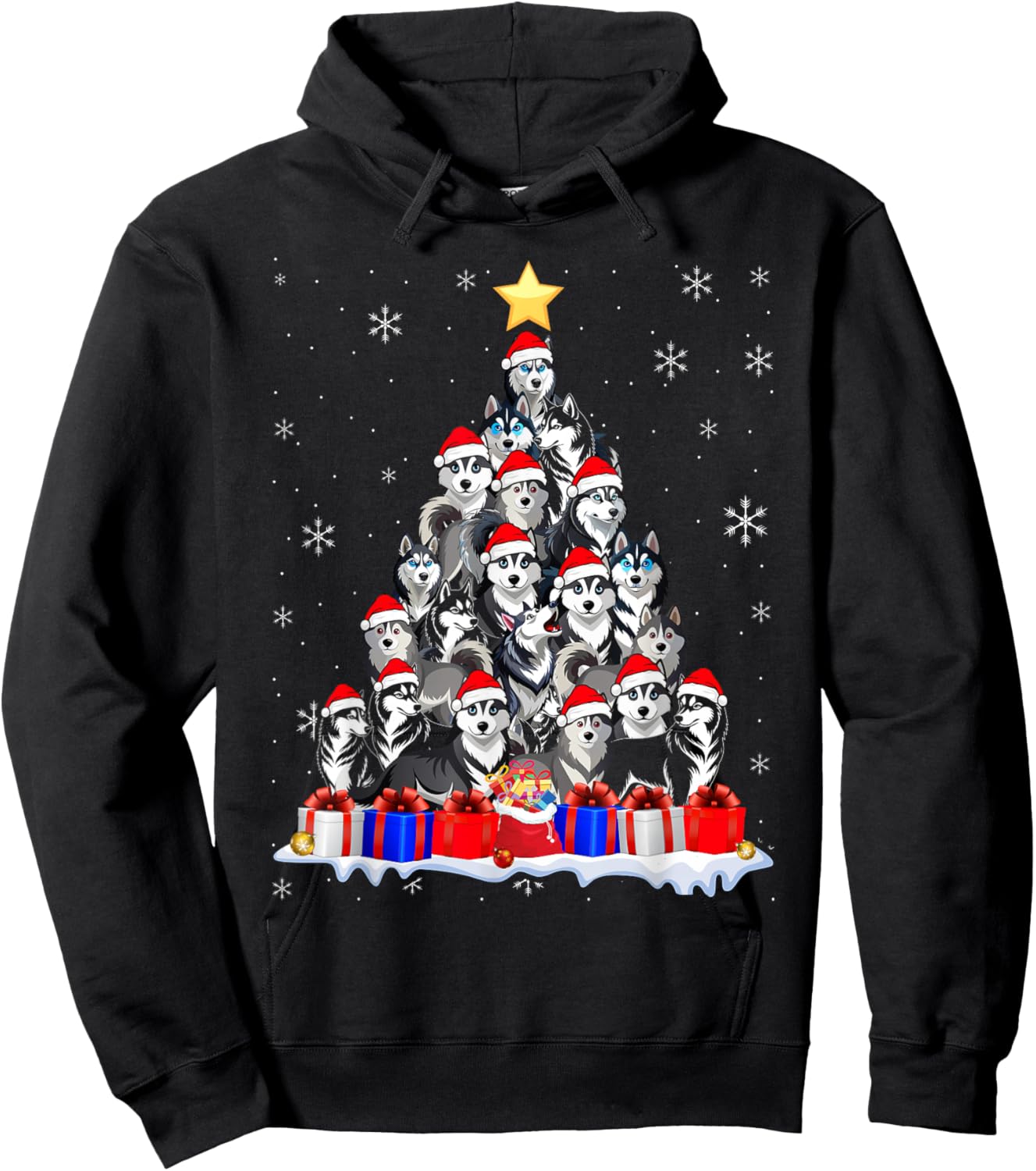 Funny Siberian Husky Christmas Tree Pet Dog Lover Hoodie - Hoodie | Black