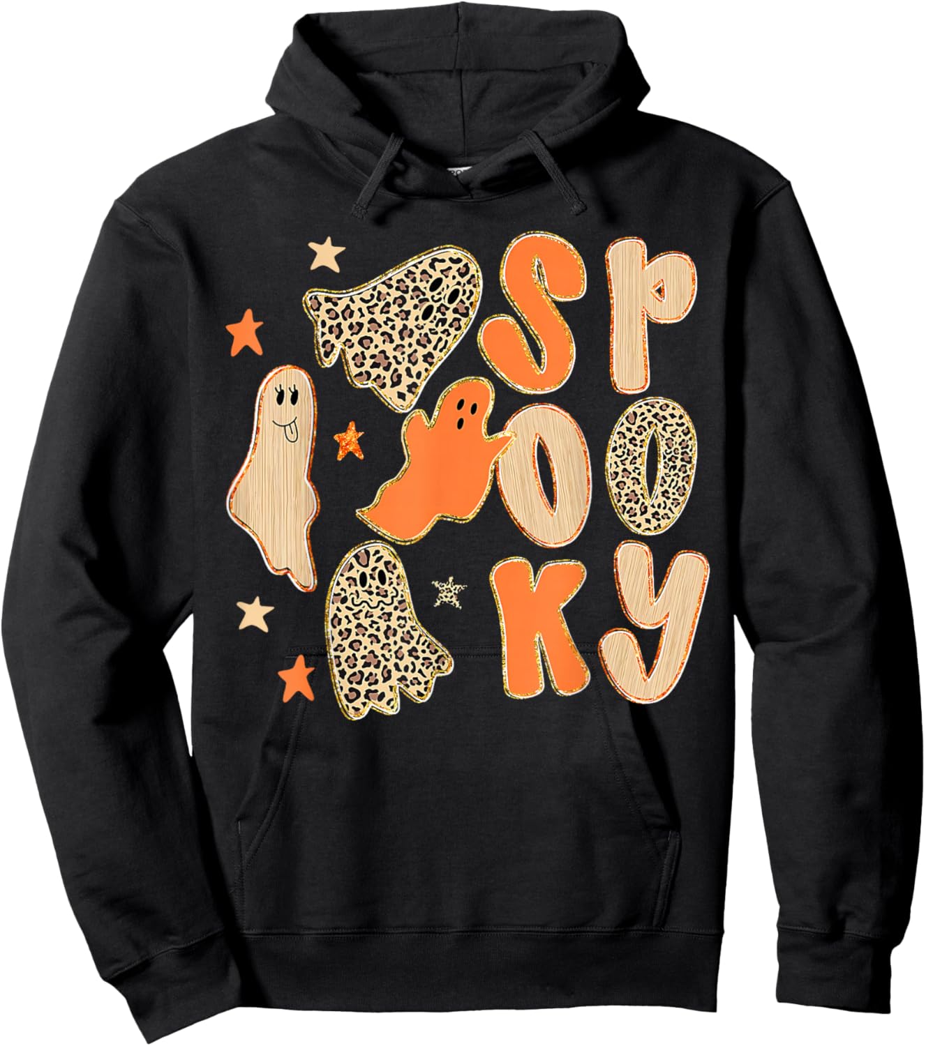 Preppy Leopard Halloween Horror Spooky Season Ghost Boo Girl Hoodie - Hoodie | Black