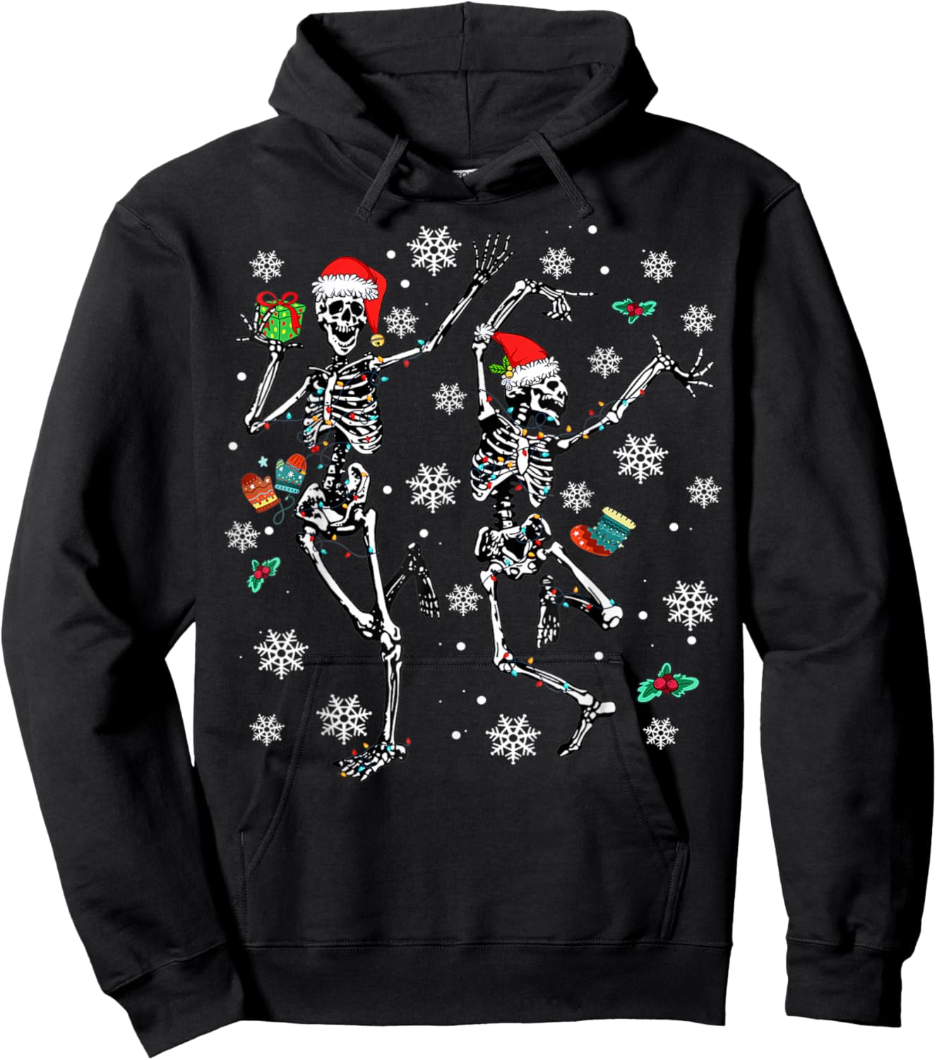 Xmas Tree Christmas Lights Christmas Skeleton Dancing Hoodie - Hoodie | Black
