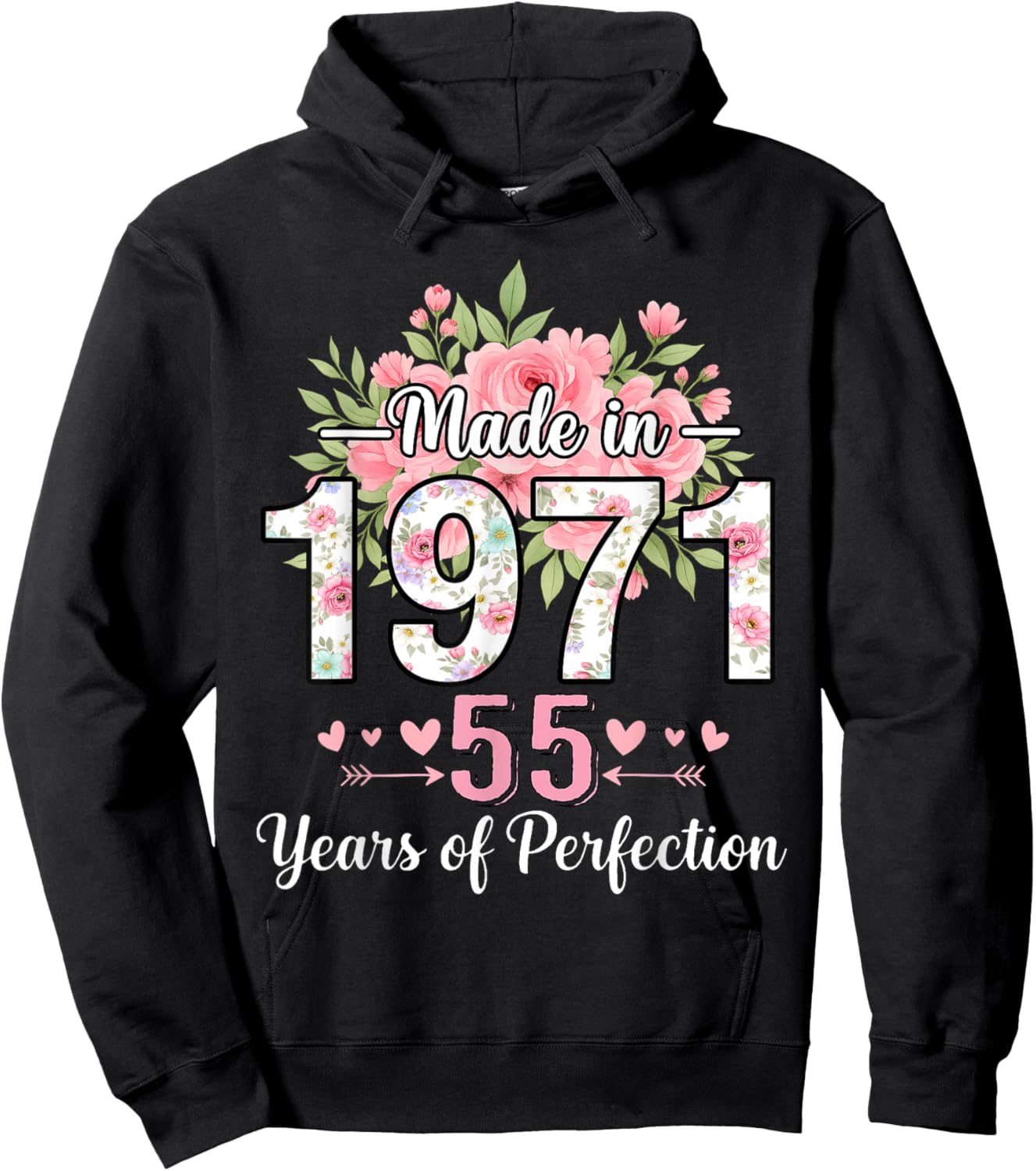 Made 1971 Floral Gifts for 55th Birthday Women Age 55+ Hoodie - Hoodie | Black