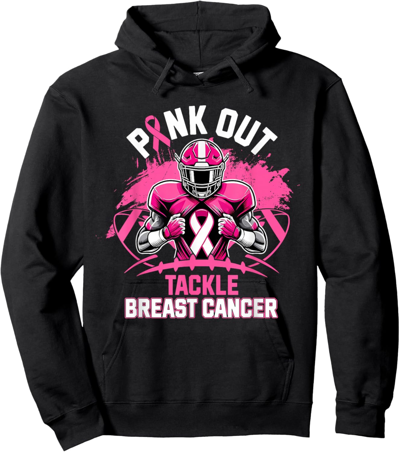 Pink Out Tackle Breast Cancer Awareness Football Pink Ribbon Hoodie - Hoodie | Black