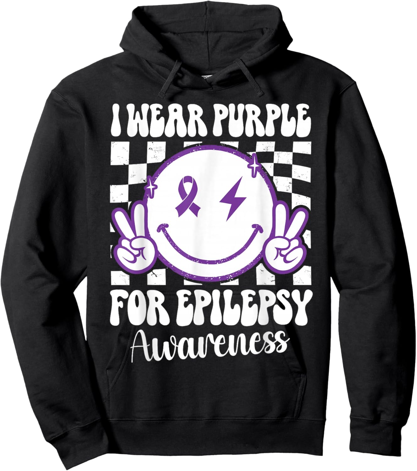 I Wear Purple For Epilepsy Awareness Smile Face Epilepsy Hoodie - Hoodie | Black