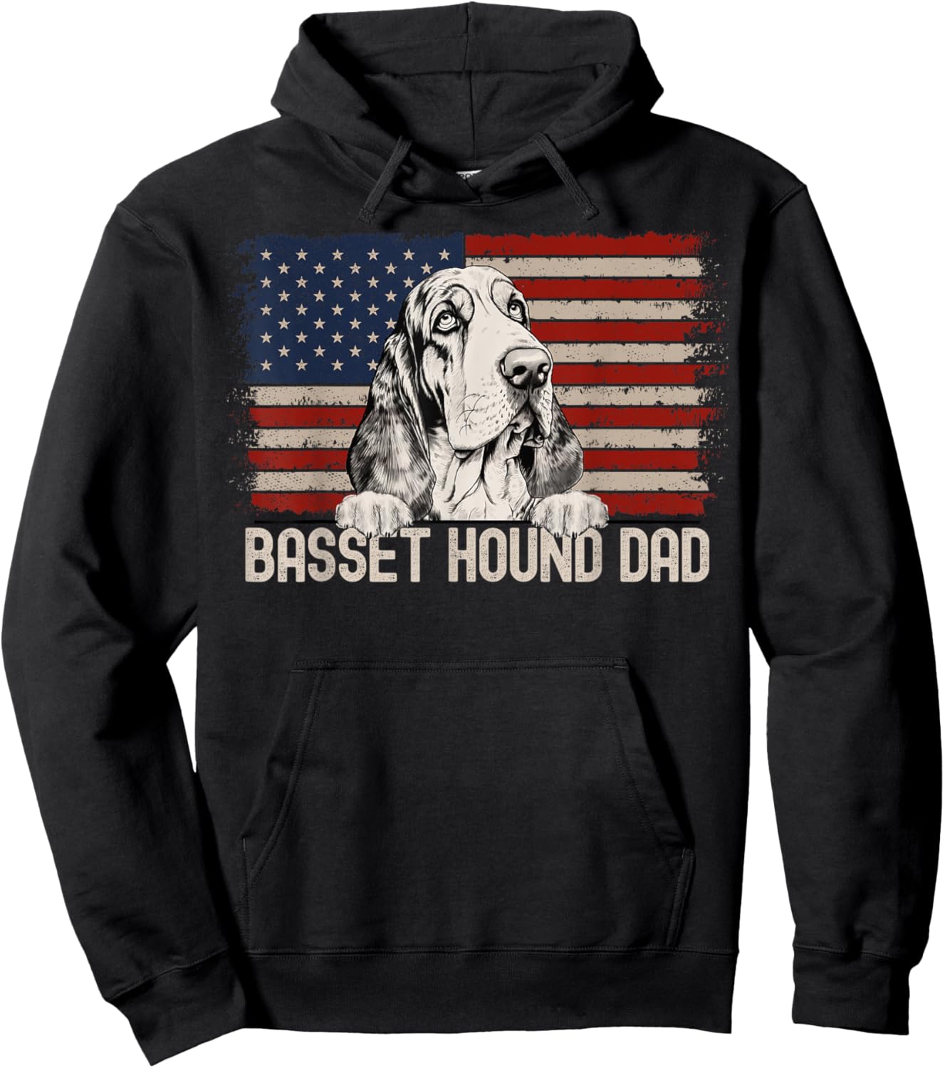 Best Dog Dad Ever American Flag - Basset Hound Dad Hoodie - Hoodie | Black