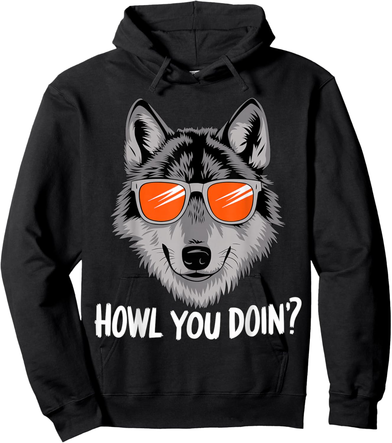 Howl you doin? Wolf with Sunglasses Hoodie - Hoodie | Black