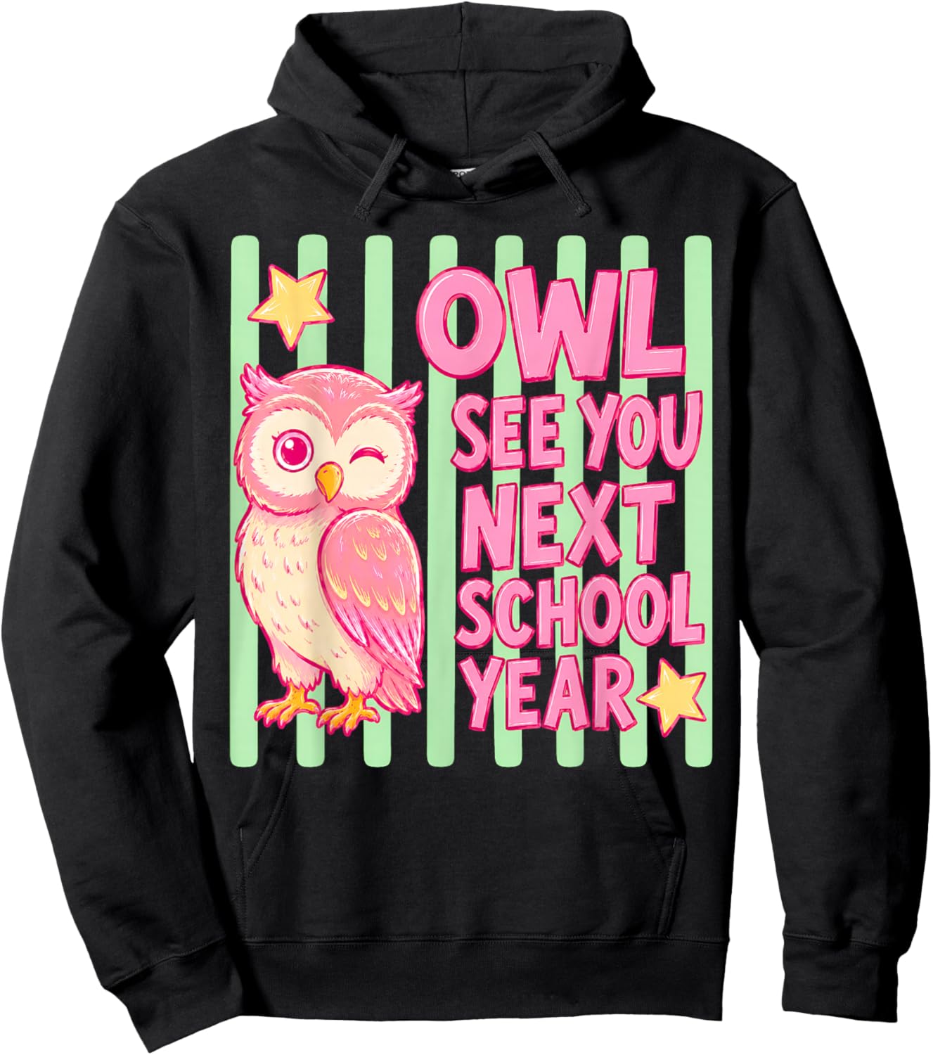 Cute Owl See You Next School Year Striped Last Day of School Hoodie - Hoodie | Black