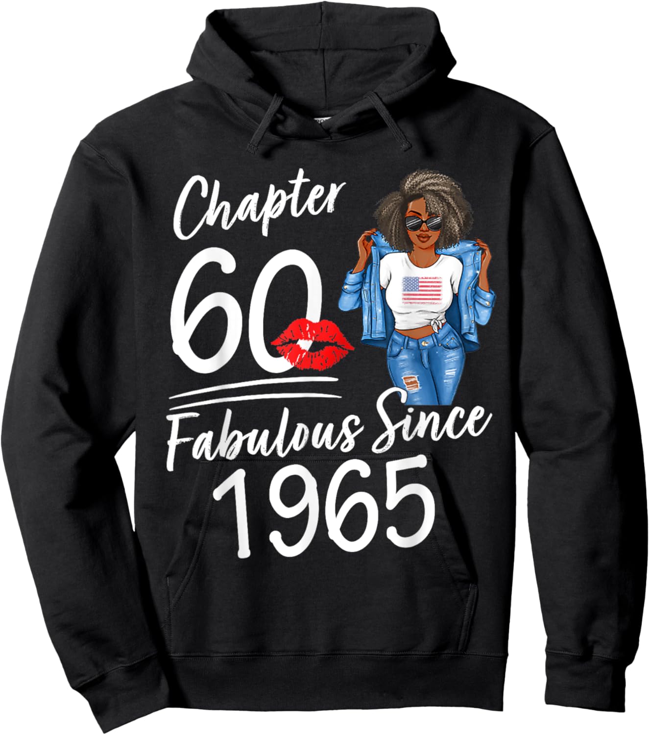 Chapter 60 Fabulous Since 1965 60th Birthday Afro Black Girl Hoodie - Hoodie | Black