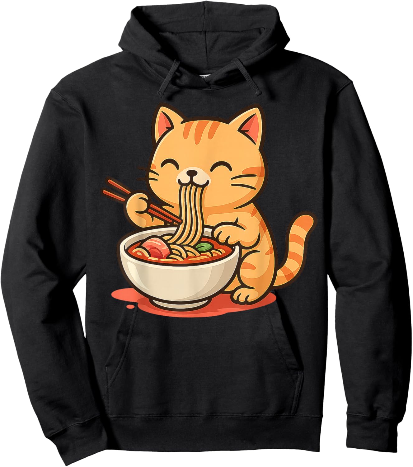 Anime Kawaii Cat Eating Ramen Noodles Men Women Teen Kids Hoodie - Hoodie | Black