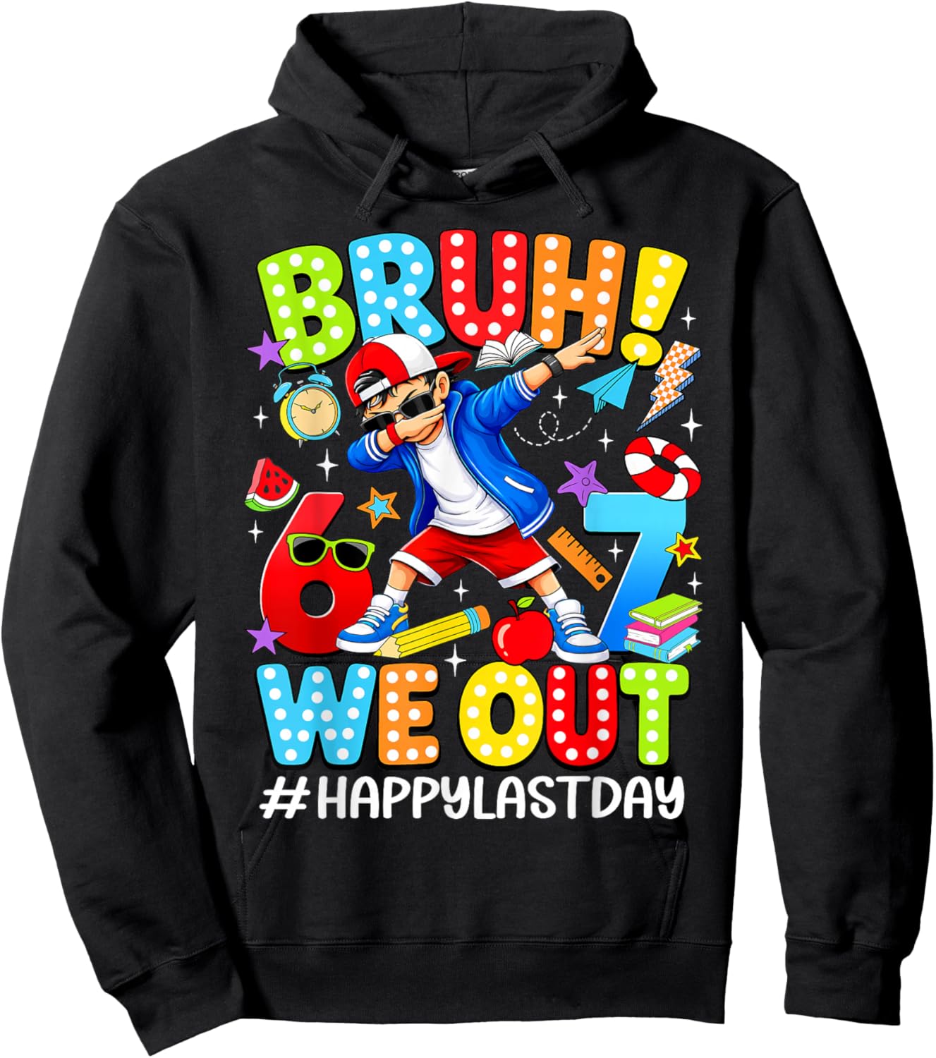 Bruh We Out Happy Last Day of School Dabbing Boy 6 7 Meme Hoodie - Hoodie | Black