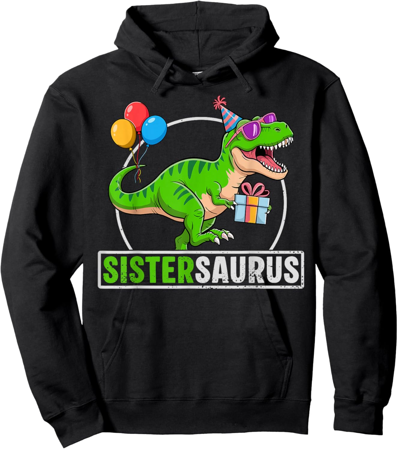 Sistersaurus T-Rex Dinosaur Sister Saurus Family Matching Hoodie - Hoodie | Black