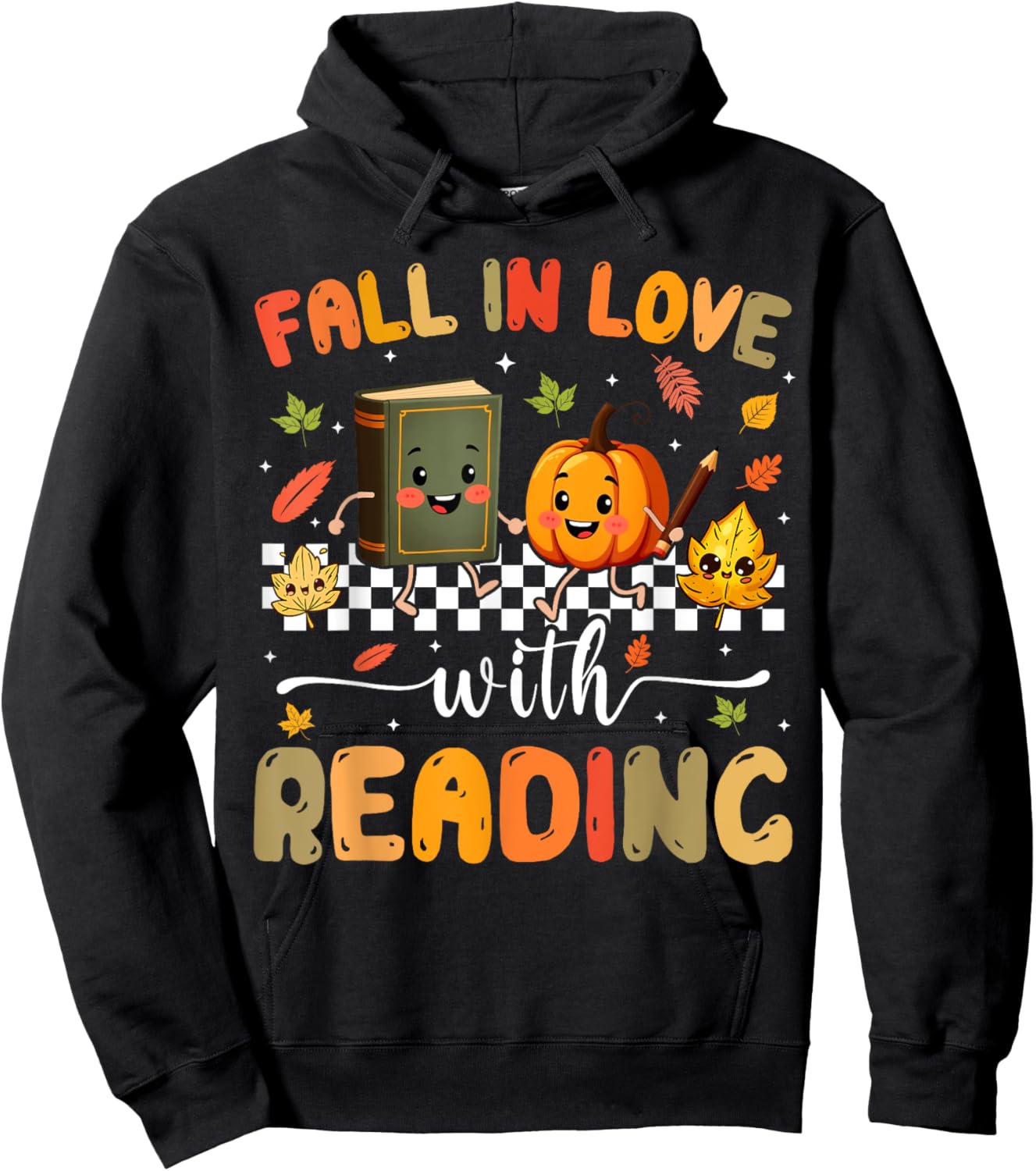 Fall In Love With Reading Pumpkin Autumn Fall Teacher Hoodie - Hoodie | Black