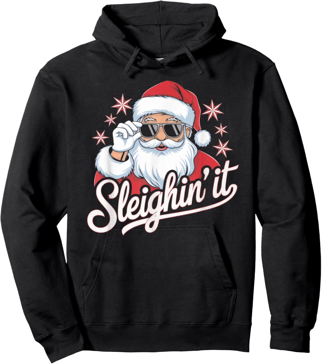 Sleighin' It Funny Santa Cool Style Sleighing Grandpa Joke Hoodie - Hoodie | Black