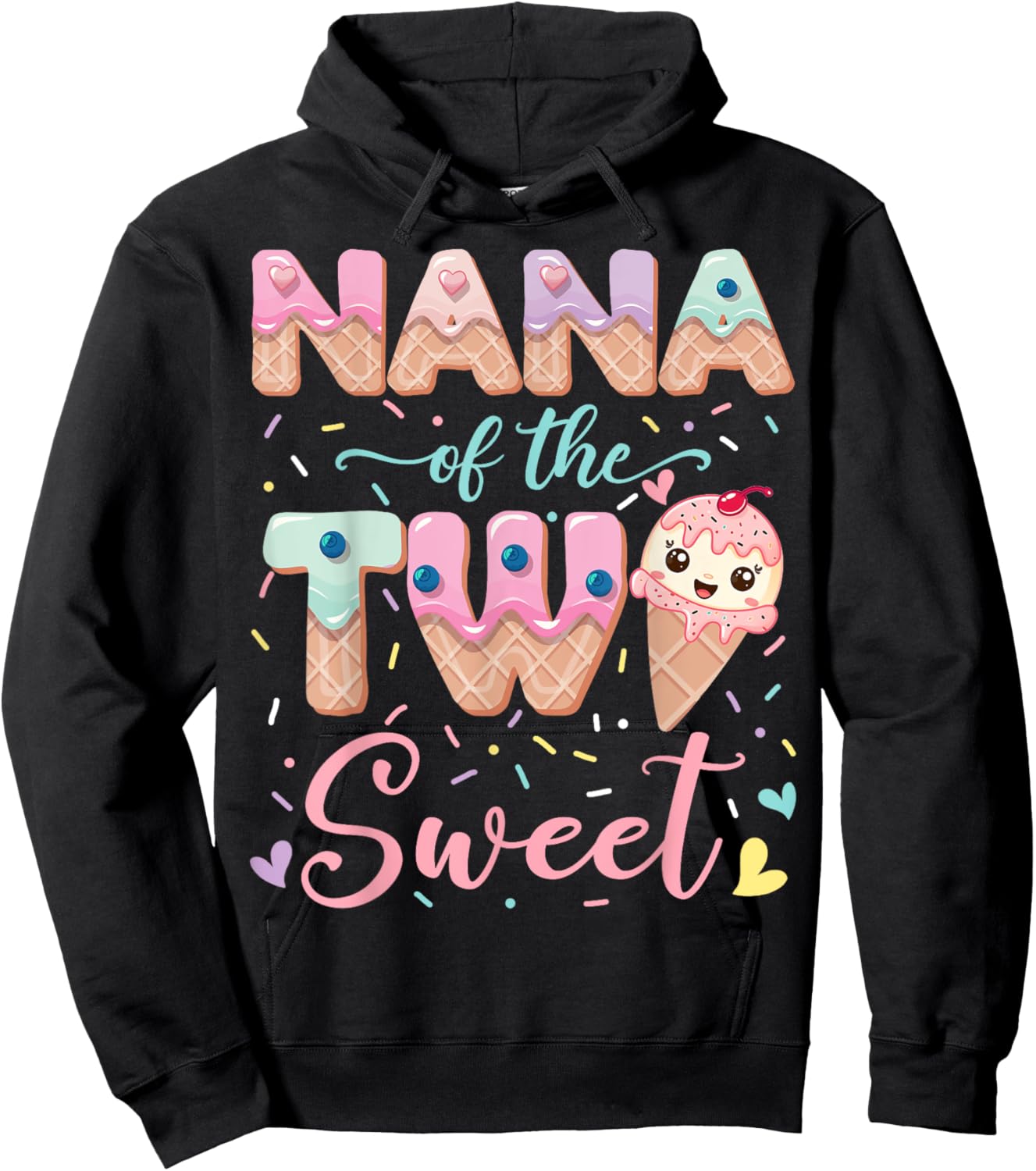 Nana Of The Two Sweet Ice Cream Lover 2Nd Birthday Girl Hoodie - Hoodie | Black
