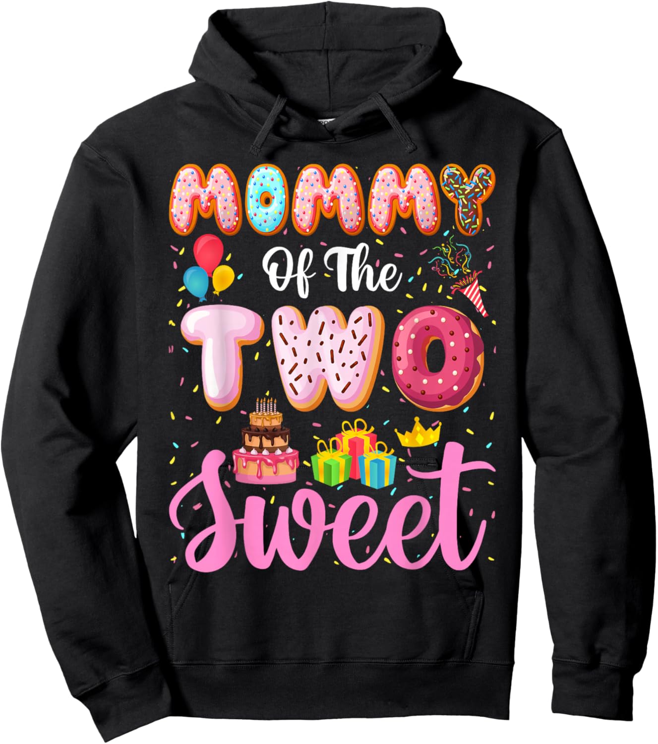Mommy of the Two Sweet Mom 2nd Birthday Girl Donut Party Hoodie - Hoodie | Black