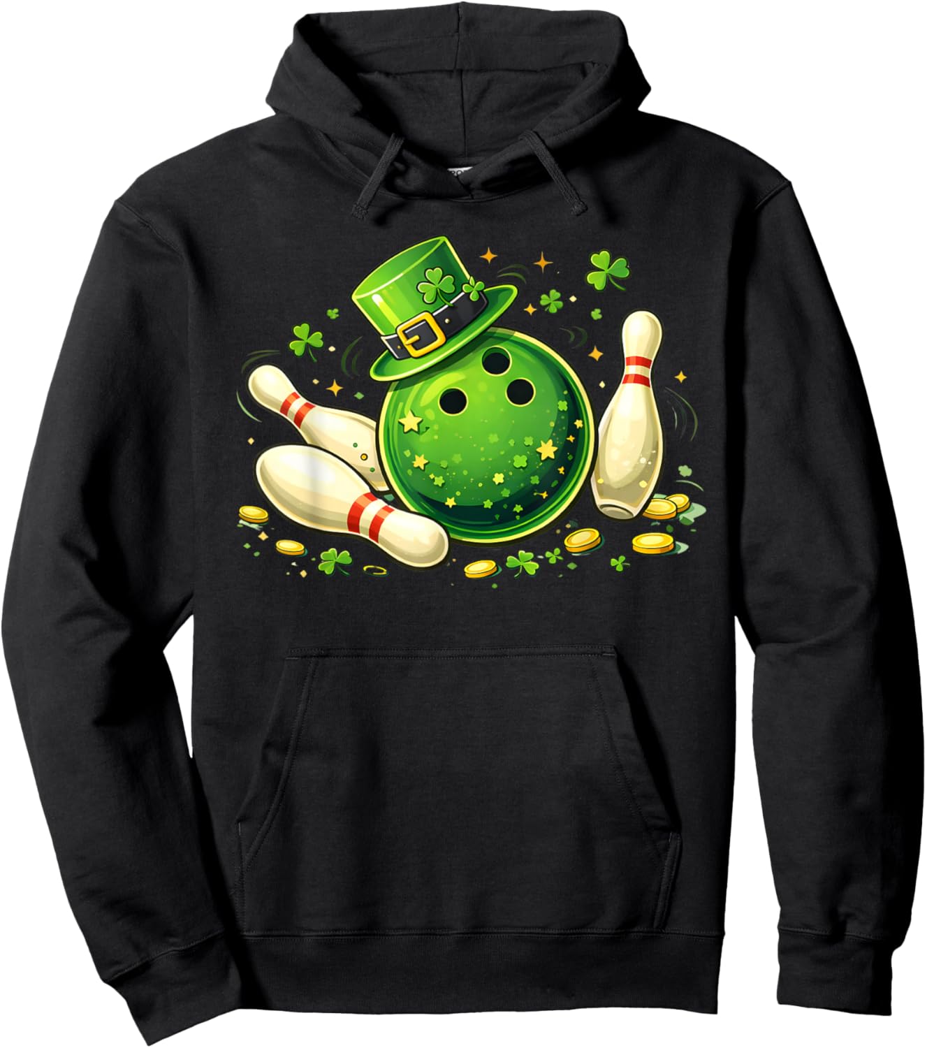 St Patrick's Day Bowling Leprechaun Shamrock Men Women Kids Hoodie - Hoodie | Black