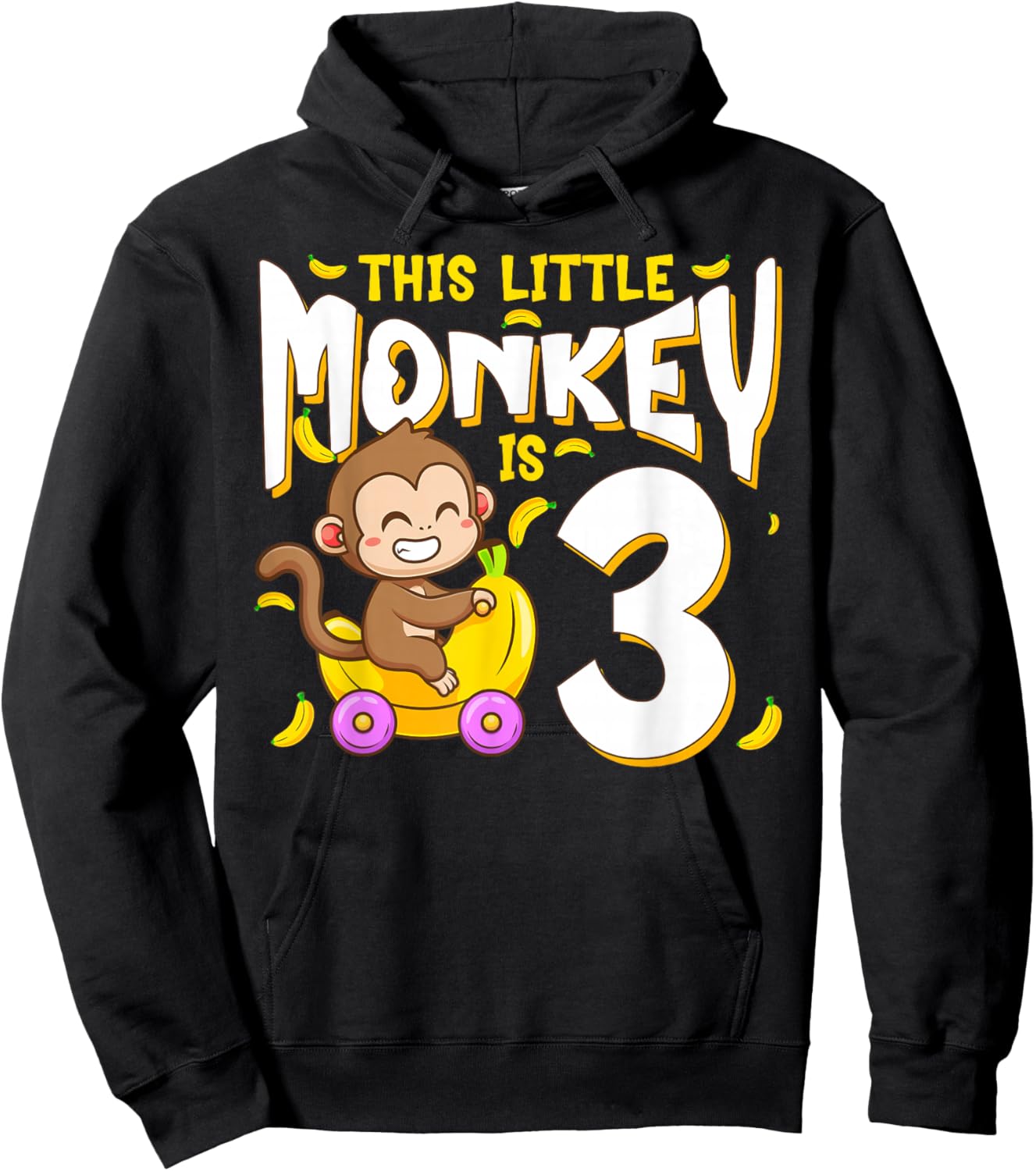 This Little Monkey is 3 Kids Toddler 3rd Birthday Party Hoodie - Hoodie | Black