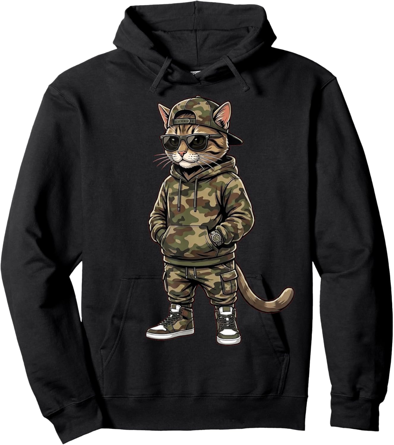 Cool Cat Camo Streetwear Urban Animal Gifts Men Women Kid Hoodie - Hoodie | Black