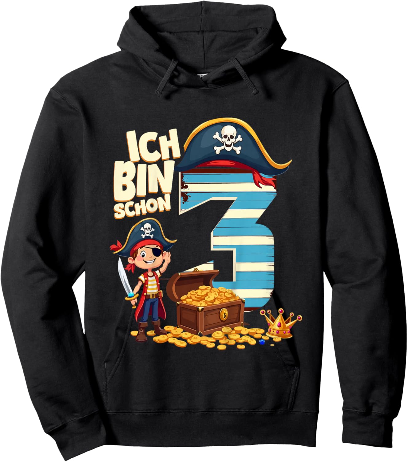 Children's 3rd Birthday Pirate Decoration 3 Years Boy Outfit Pirate , black Hoodie - Hoodie | Black