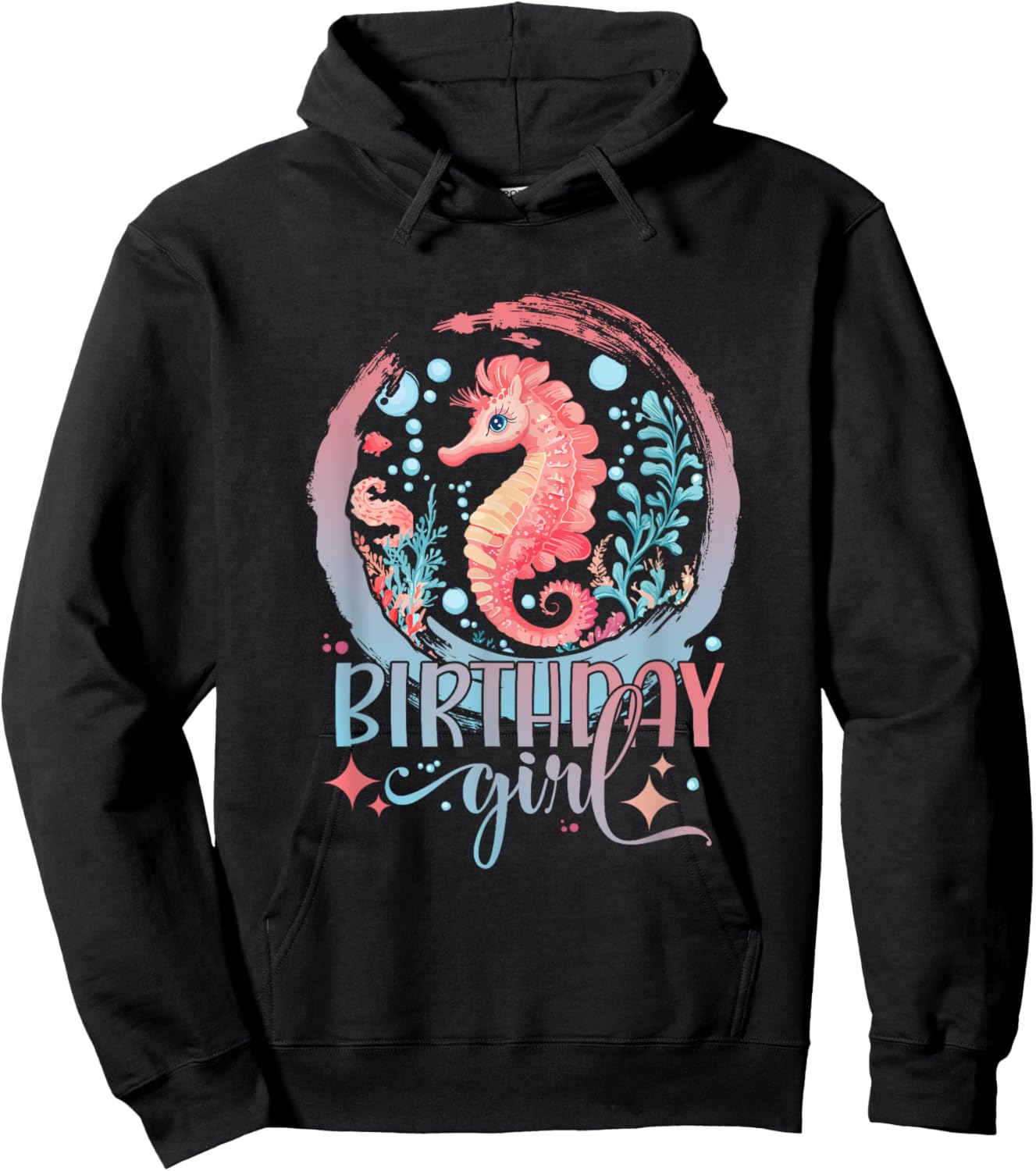 Birthday Girl Seahorse Women Cute Sea Horse Birthday Girl Hoodie - Hoodie | Black