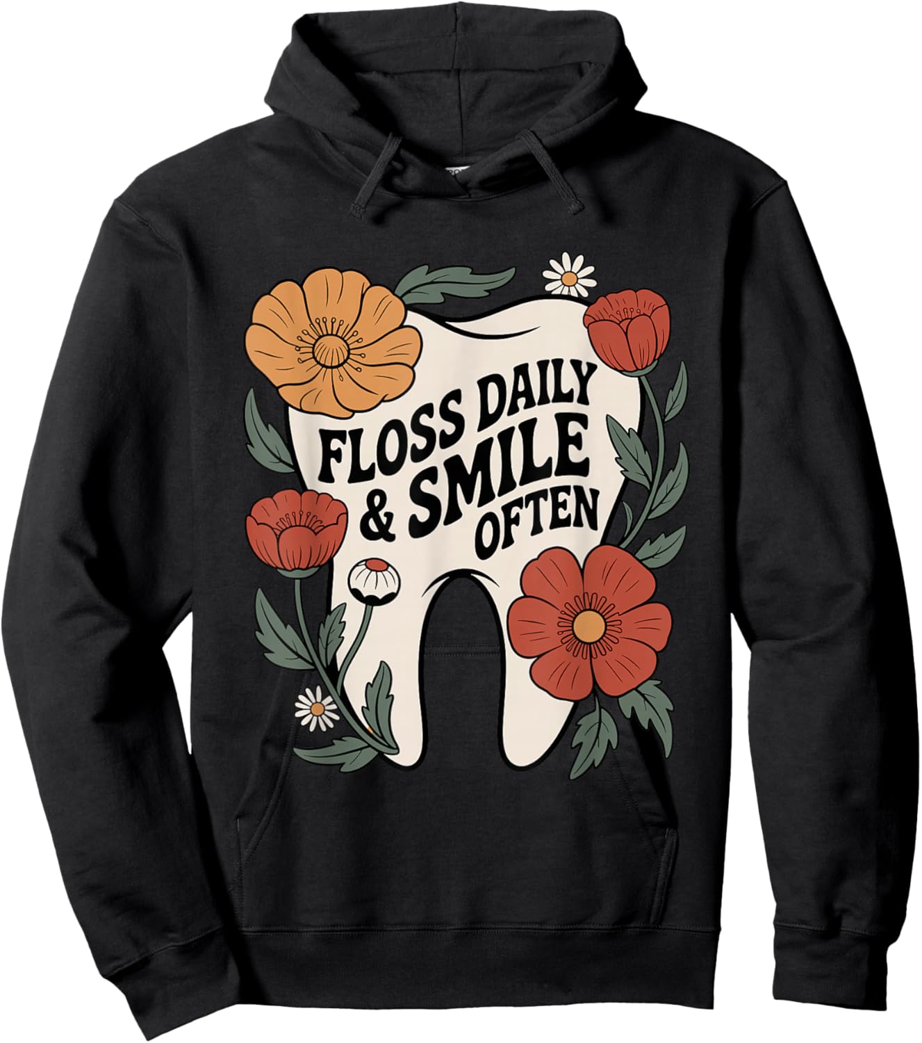 Floss Daily Floral Tooth Dental Assistant Dentist Hoodie - Hoodie | Black