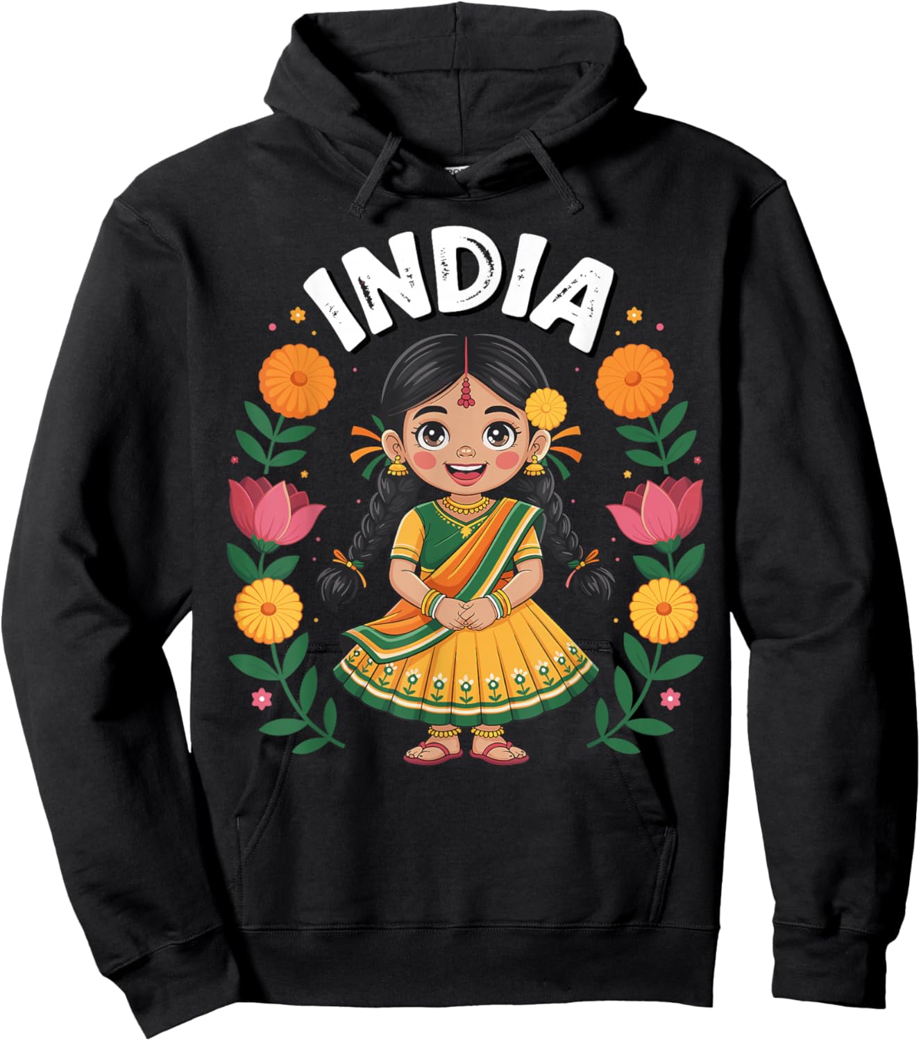 India Flag Culture Pride Cute Indian Girl for Kids Hoodie - Hoodie | Black