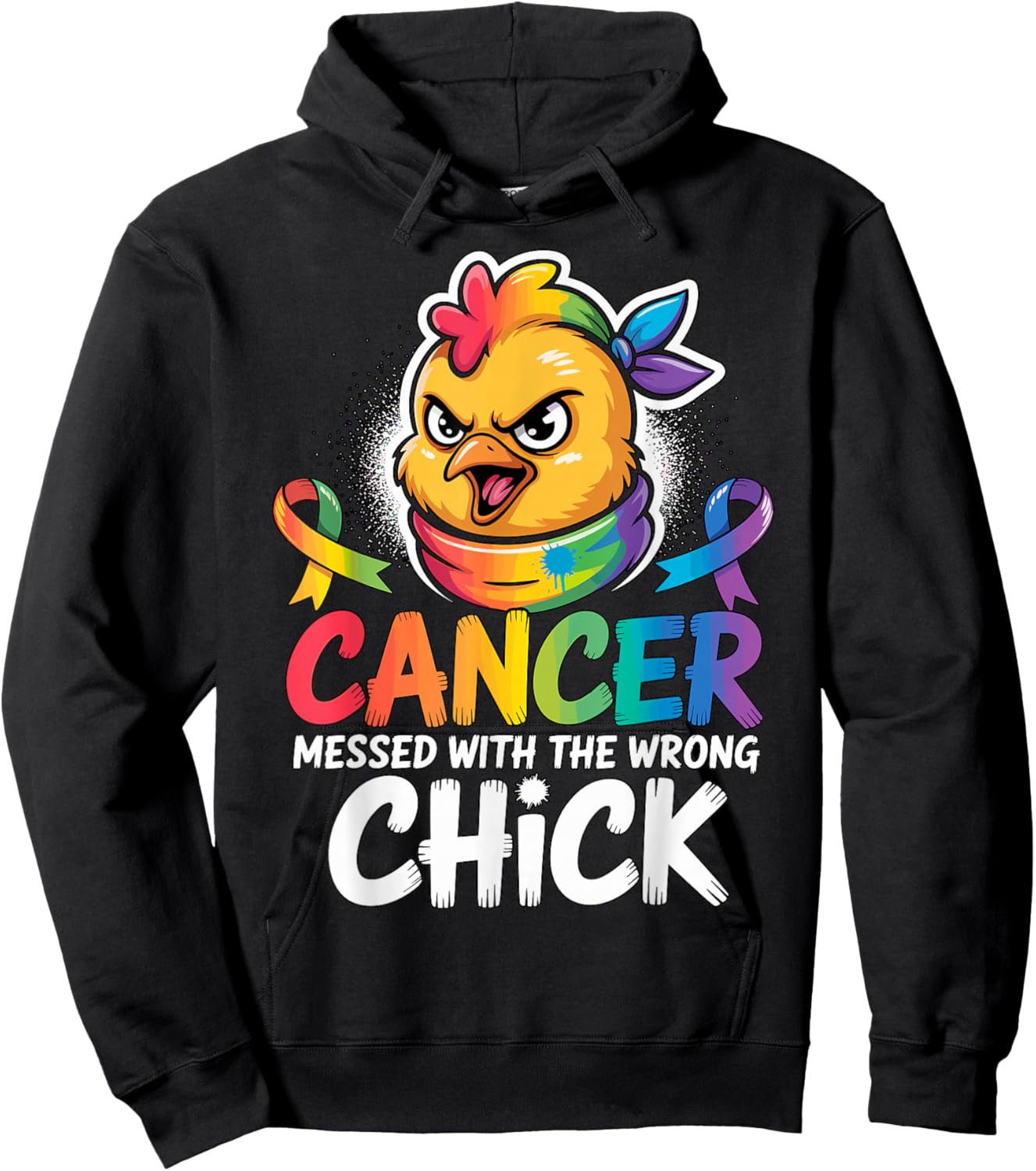 Cancer Messed with The Wrong Chick Ribbon Awareness Hoodie - Hoodie | Black