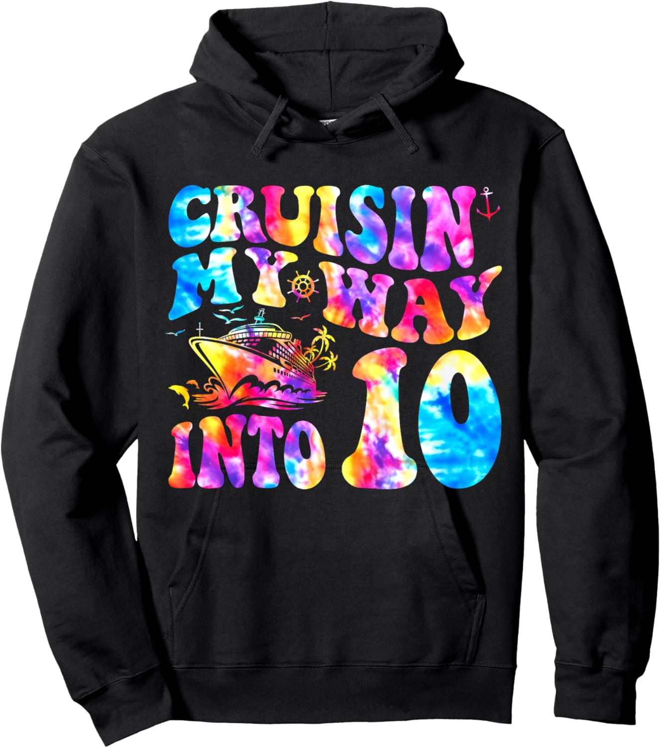 Cruisin My Way Into 10 Years Old 10th Birthday Cruise Trip Hoodie - Hoodie | Black