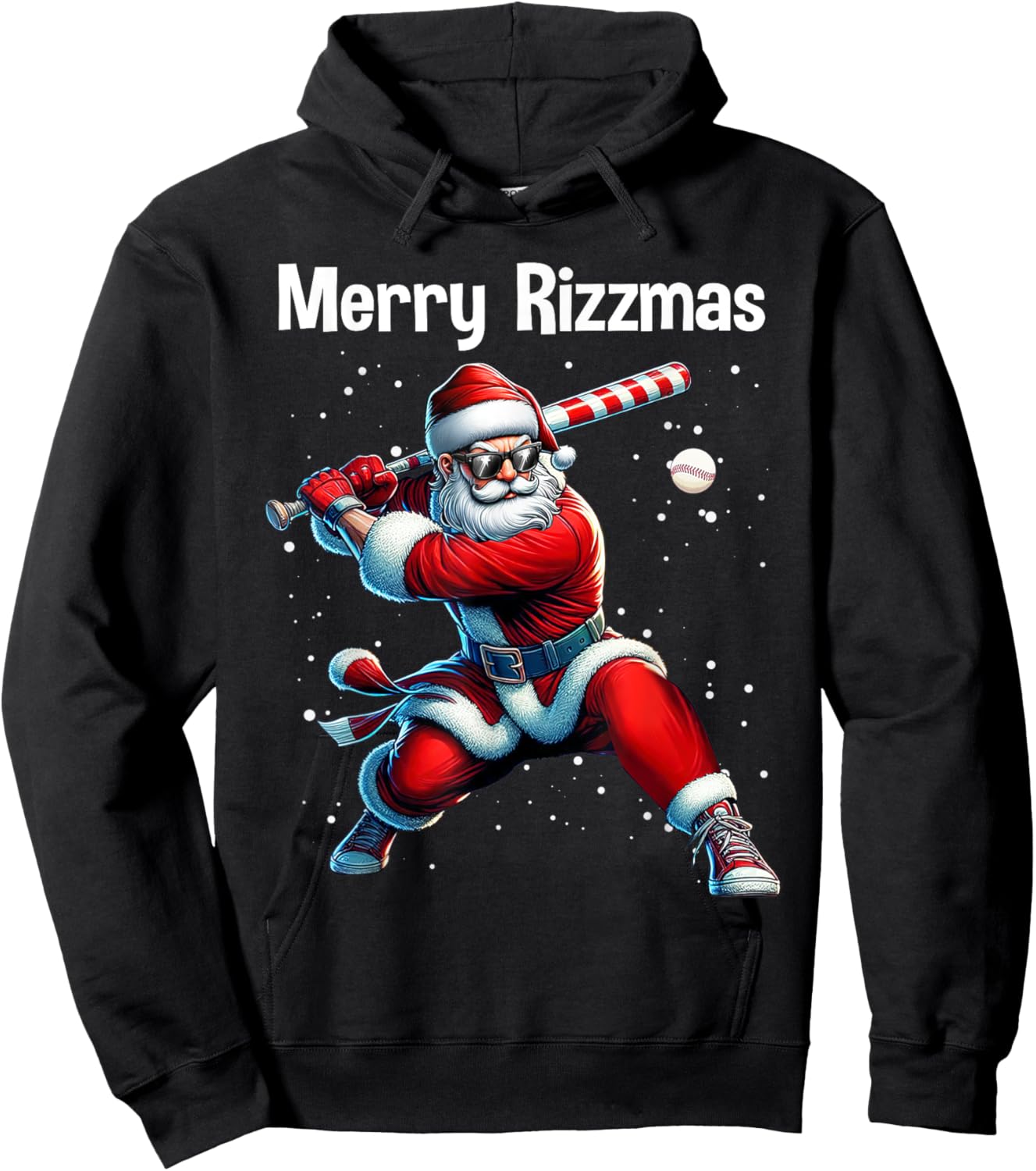 Merry Rizzmas Christmas Rizz Santa Claus Baseball Funny Hoodie - Hoodie | Black