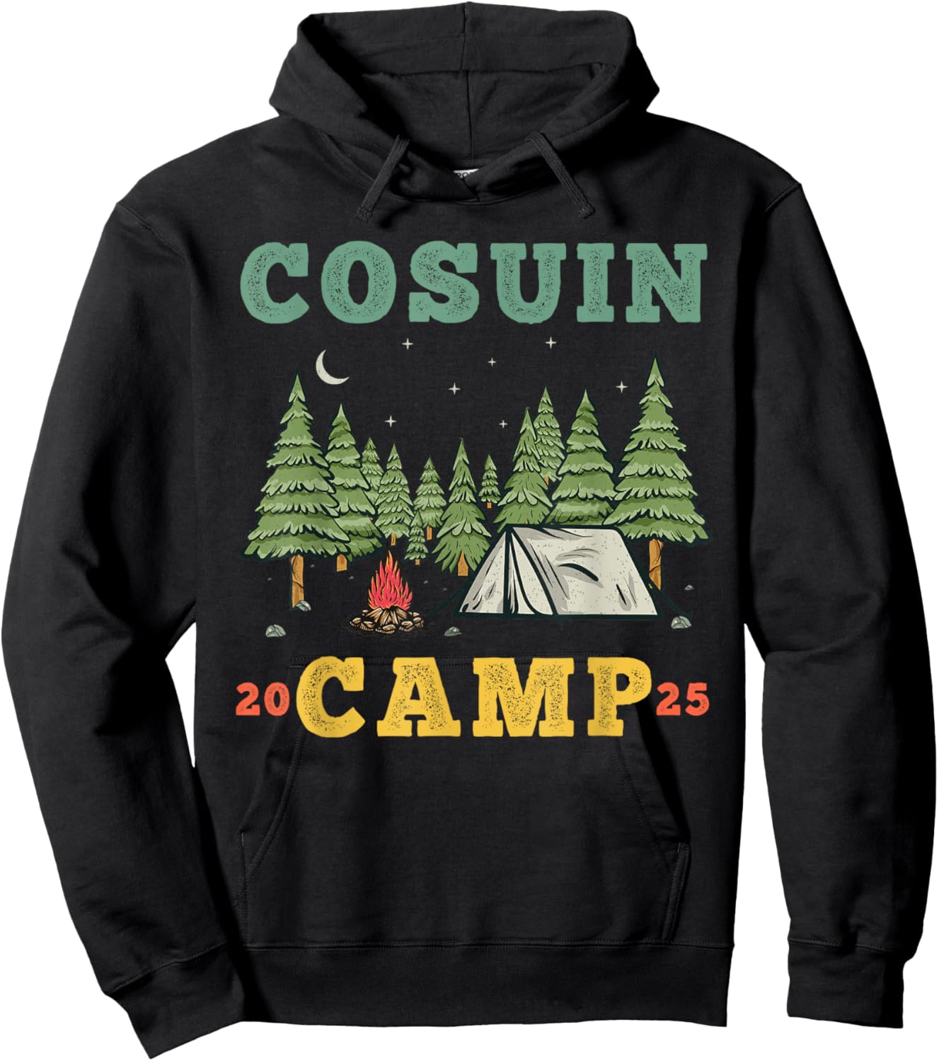 Cousin Camp Vintage Vacation Summer Camping Crew Hoodie - Hoodie | Black