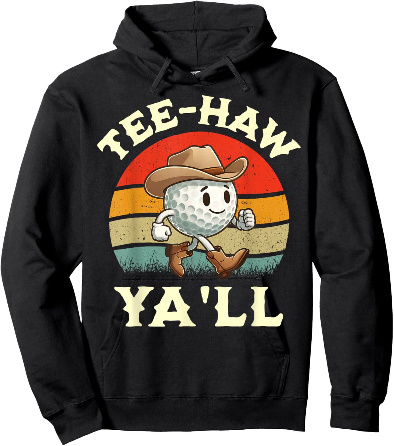 Western Haw Y'all Funny Golf Ball Cowboy Southern Retro Hoodie - Hoodie | Black