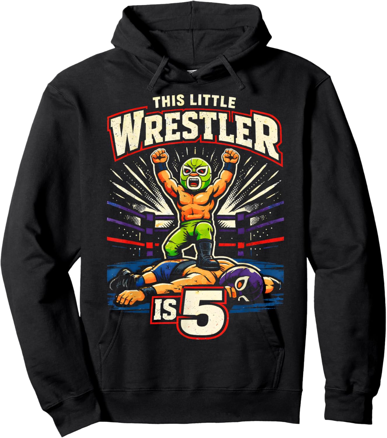 5th Wrestling Birthday Party This Little Wrestler is 5 Hoodie - Hoodie | Black